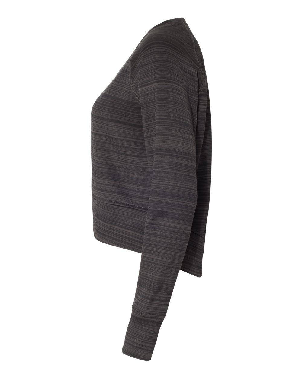 8663 J America Womens Odyssey Striped Performance Fleece Hi-Low Crewneck Sweatshirt - Siide Image