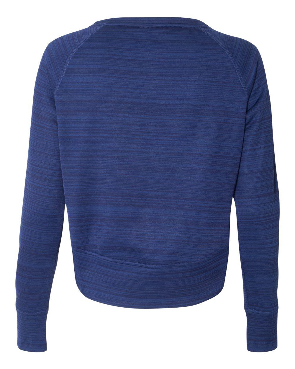 8663 J America Womens Odyssey Striped Performance Fleece Hi-Low Crewneck Sweatshirt - Back Image