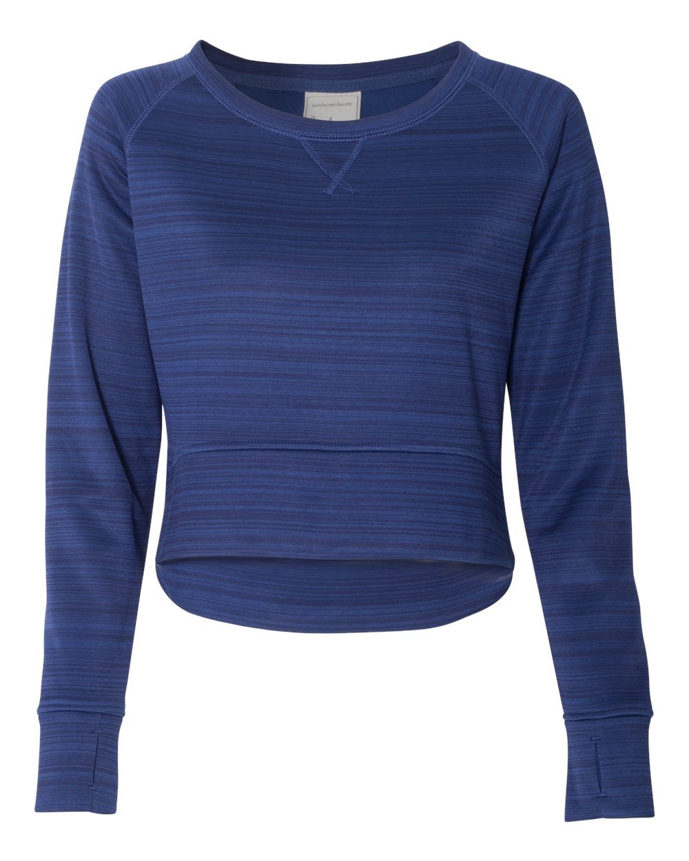 8663 J America Womens Odyssey Striped Performance Fleece Hi-Low Crewneck Sweatshirt
