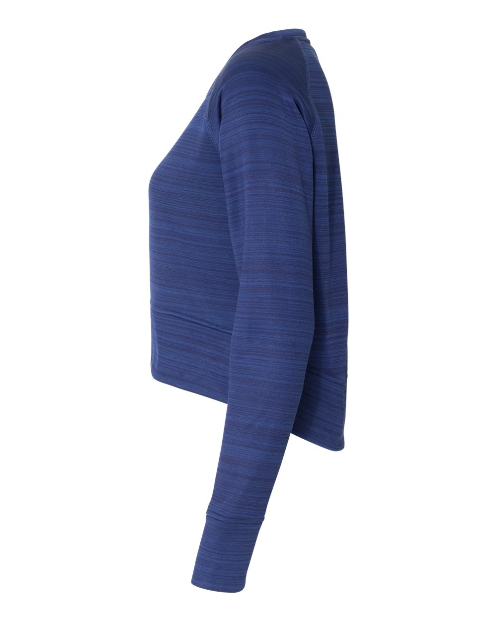 8663 J America Womens Odyssey Striped Performance Fleece Hi-Low Crewneck Sweatshirt - Siide Image