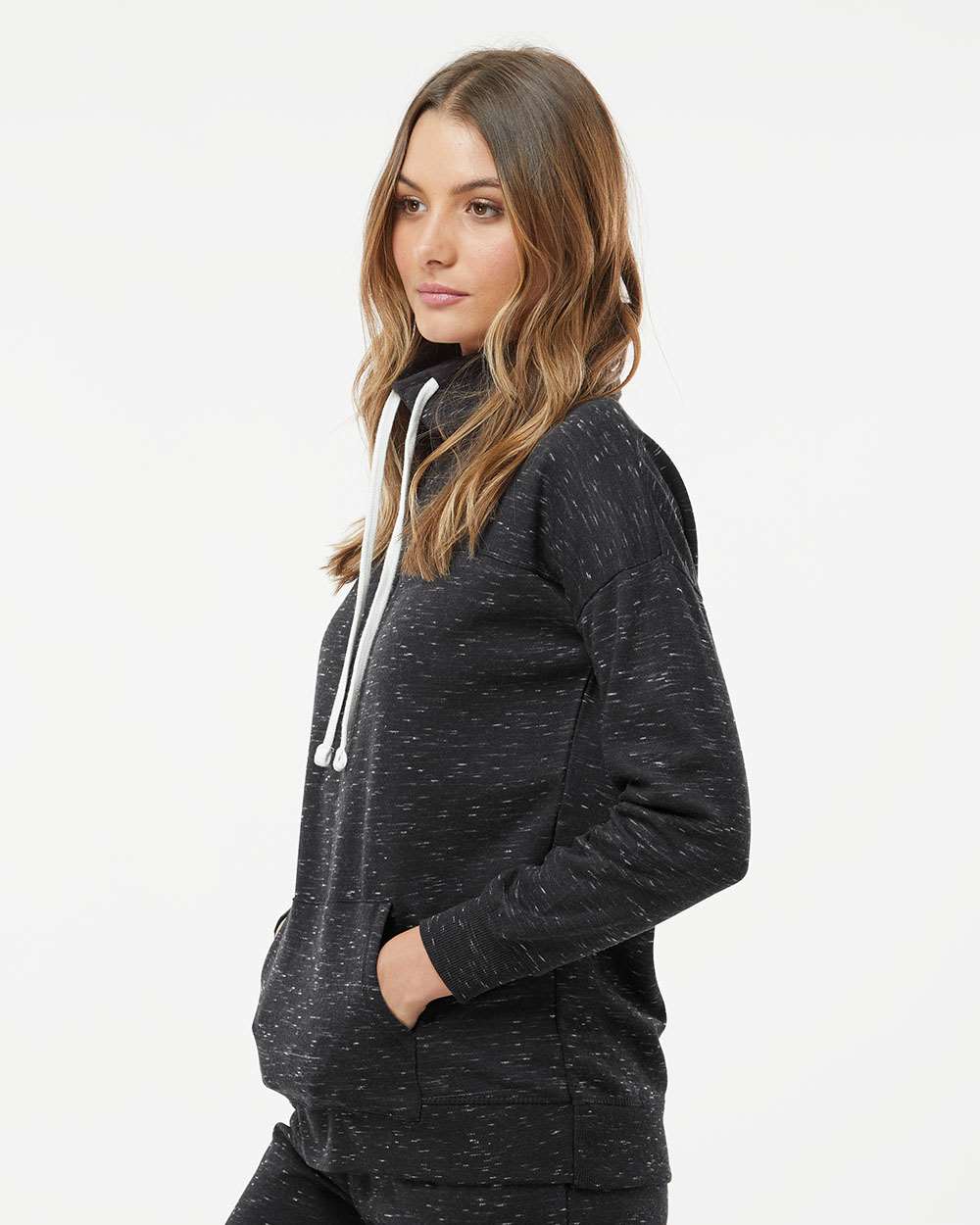 8673 J America Women’s Mélange Fleece Cowl Neck Sweatshirt - Siide Image