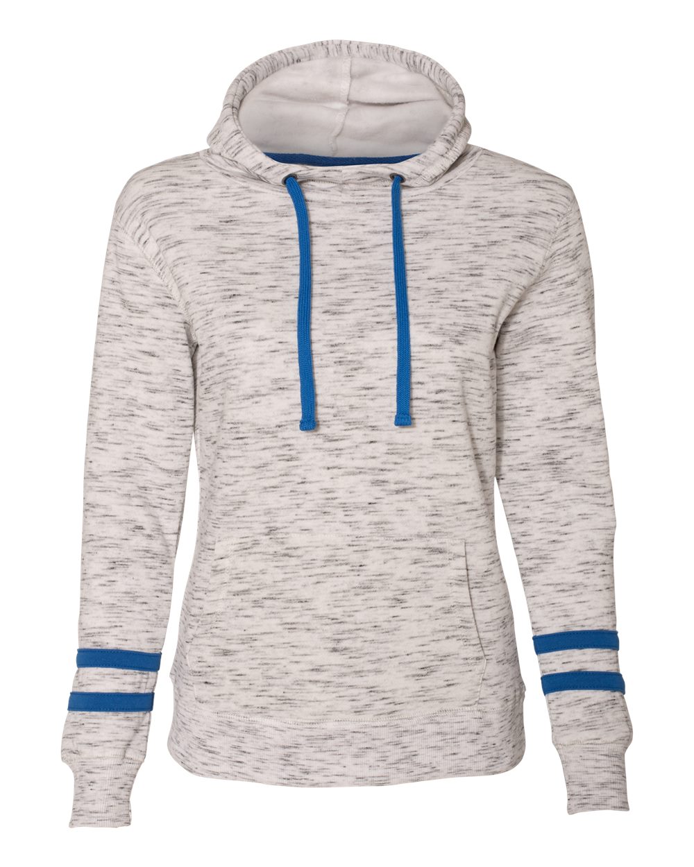 8674 J America Women’s Mélange Fleece Striped-Sleeve Hooded Sweatshirt