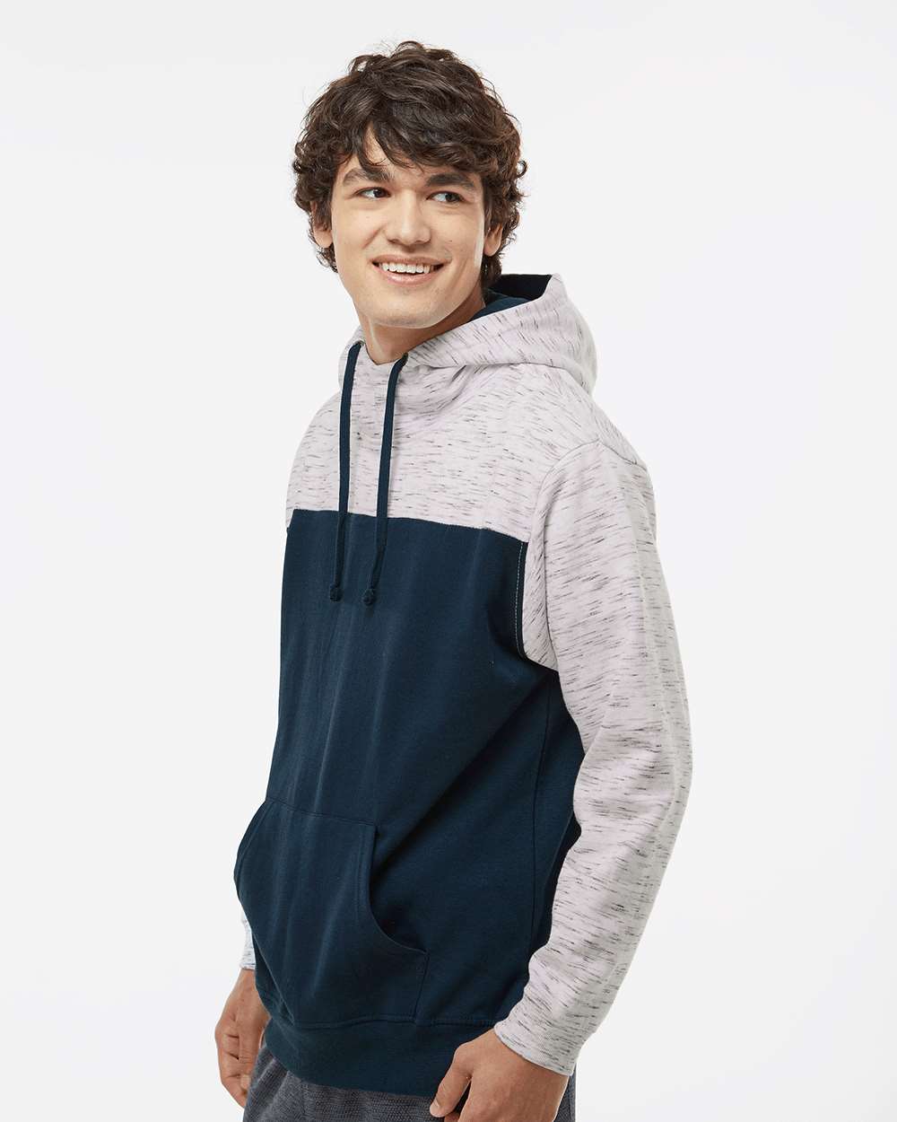 8676 J America Mélange Fleece Colorblocked Hooded Sweatshirt 8676 J America Mélange Fleece Colorblocked Hooded Sweatshirt - Siide Image