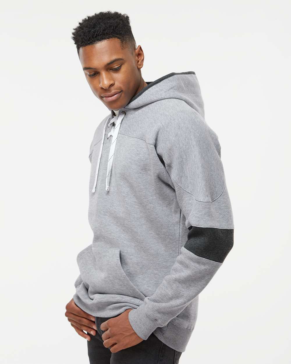 8832 J America Sport Lace Colorblocked Fleece Hooded Sweatshirt - Siide Image