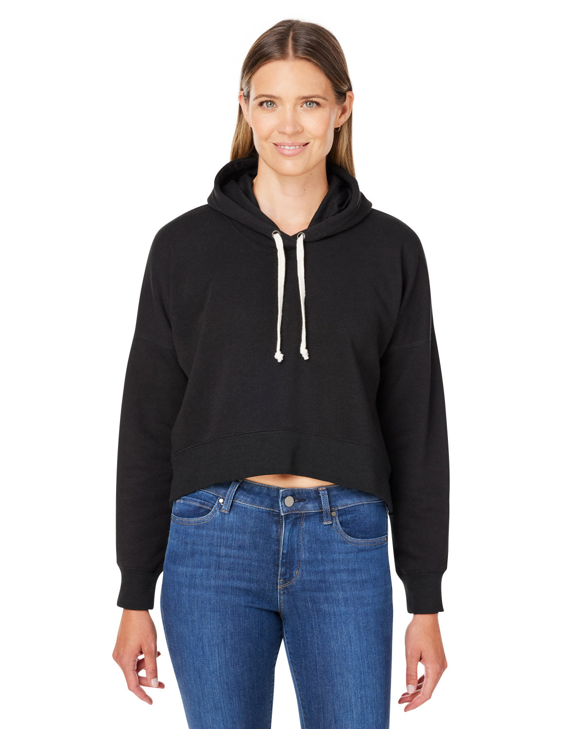 8853JA J America Ladies Triblend Cropped Hooded Sweatshirt Zoom Image