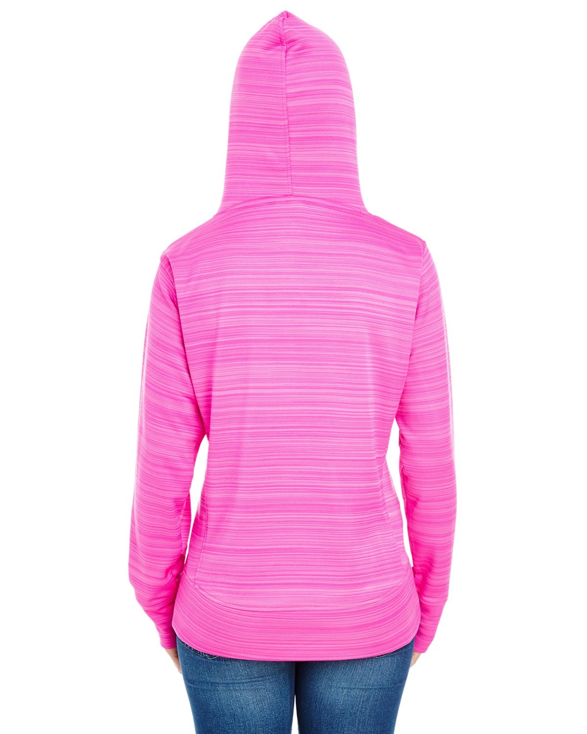 JA8662 J America Ladies Odyssey Striped Poly Fleece Lapover Hood - Back Image