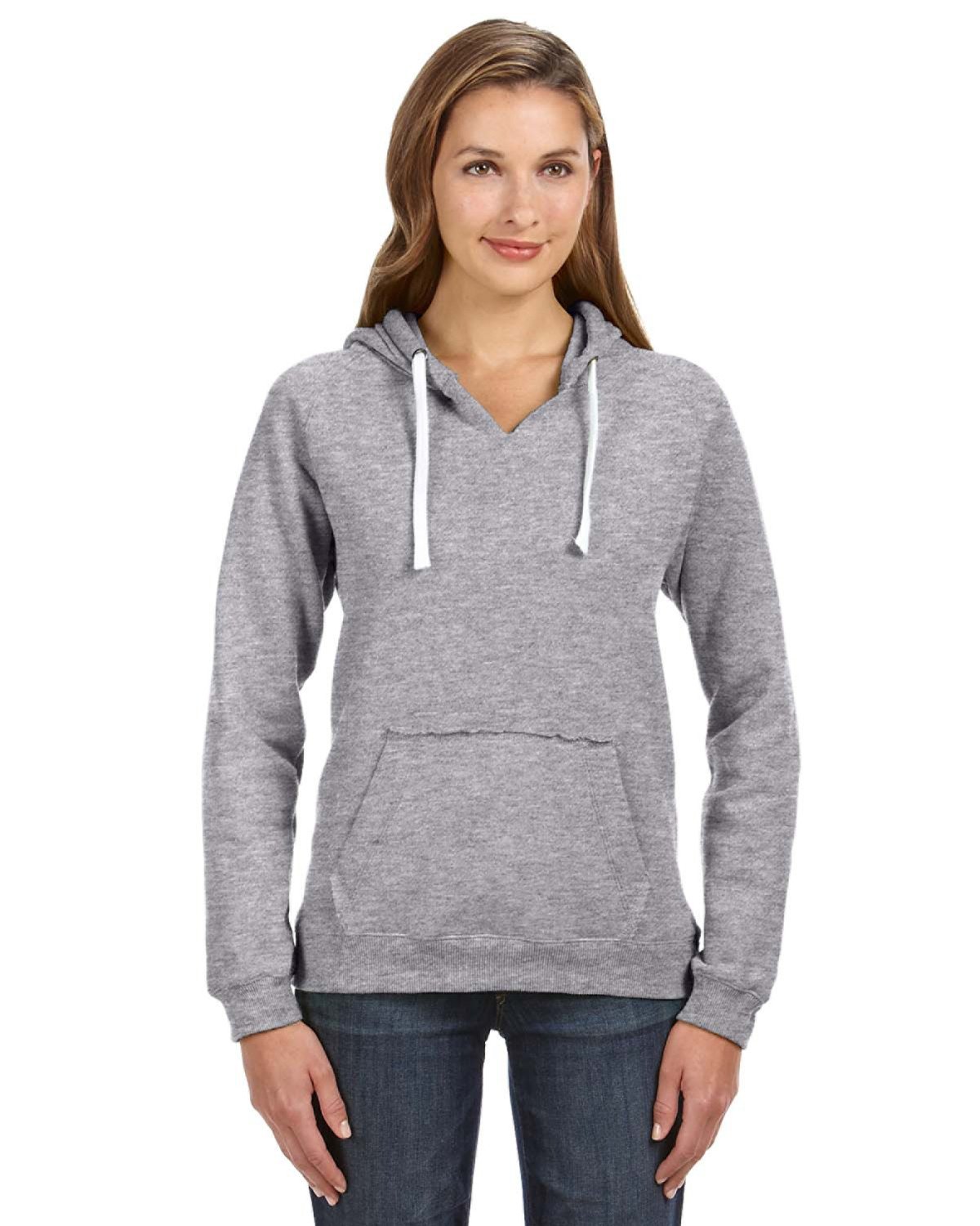 JA8836 J America Ladies Sydney Brushed V-Neck Hooded Sweatshirt