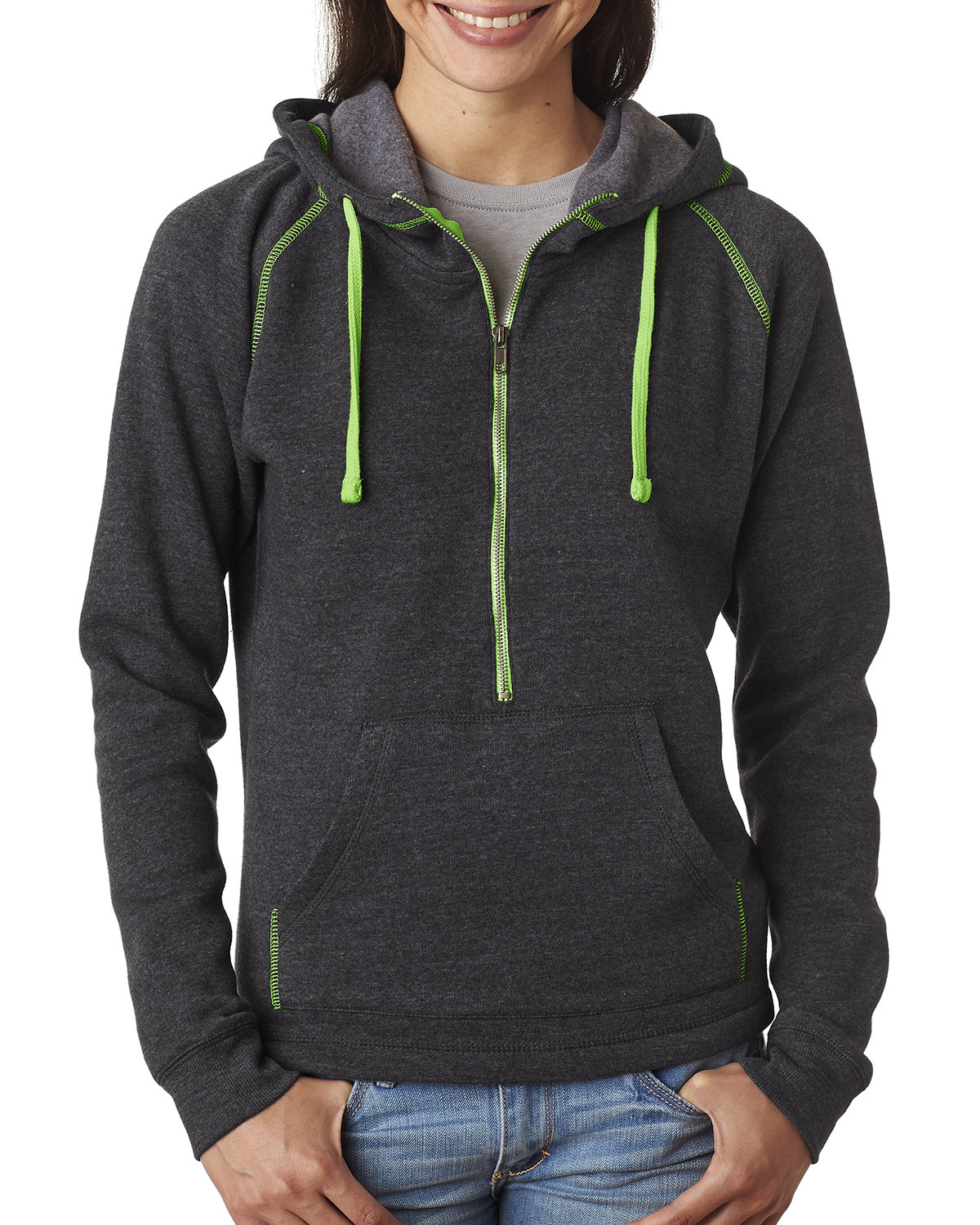 JA8876 J America Ladies Triblend Half-Zip Fleece Hood JA8876 J America Ladies Triblend Half-Zip Fleece Hood