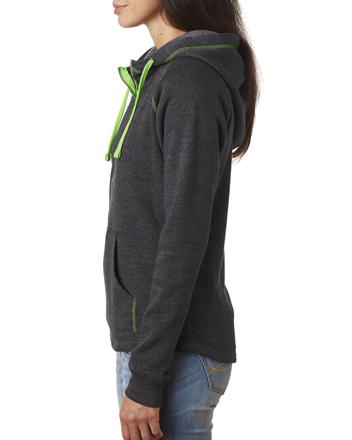 JA8876 J America Ladies Triblend Half-Zip Fleece Hood - Siide Image