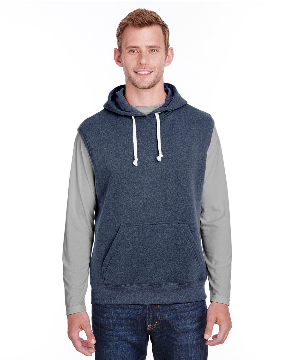 JA8877 J America Adult Triblend Fleece Sleeveless Hooded Sweatshirt Zoom Image