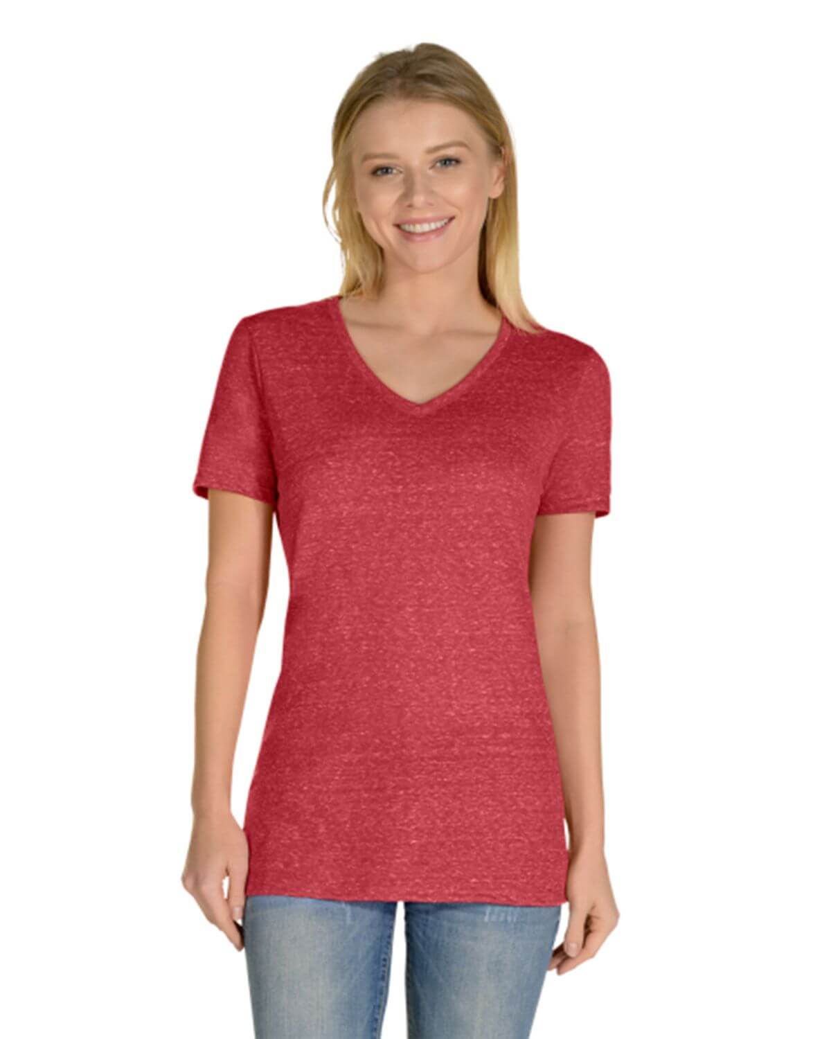 88WVR Jerzees Womens Snow Heather Jersey V-Neck
