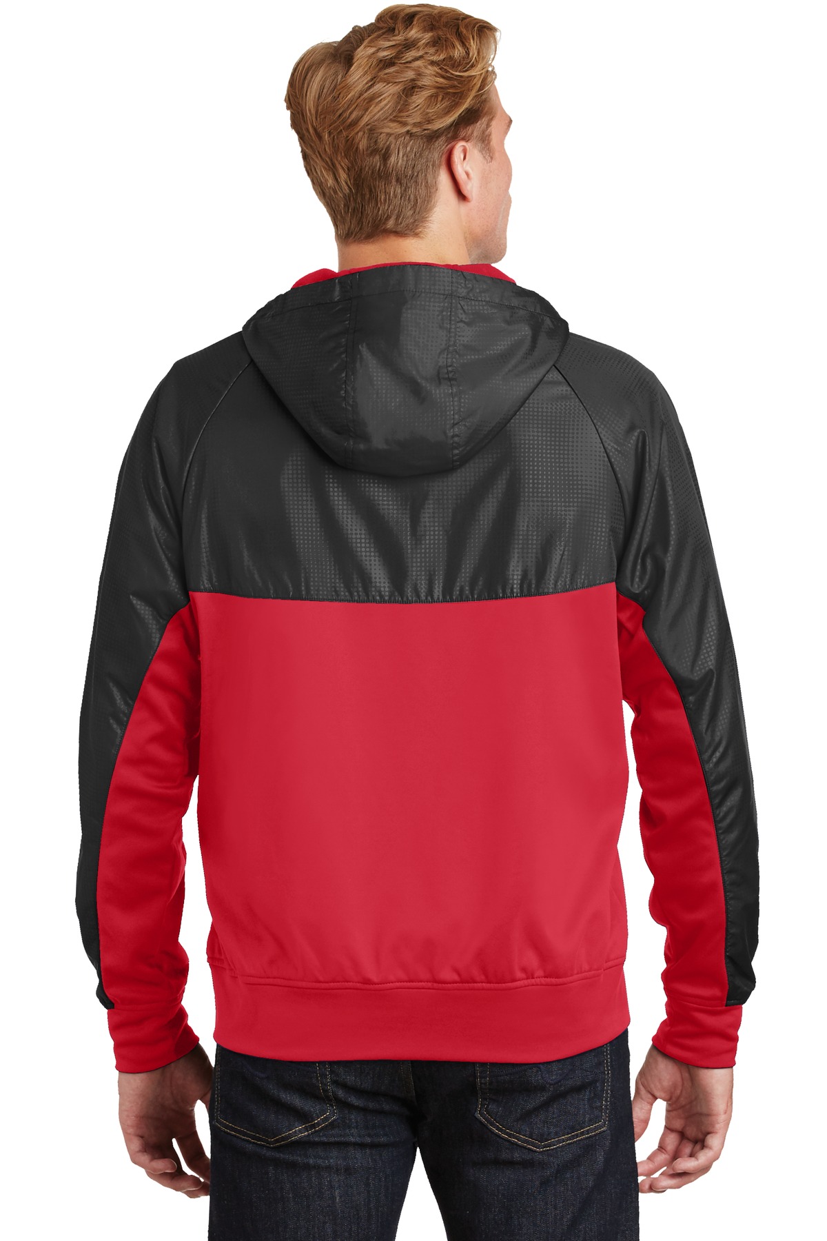 JST50 Sport-Tek Embossed Hybrid Full-Zip Hooded Jacket. - Back Image