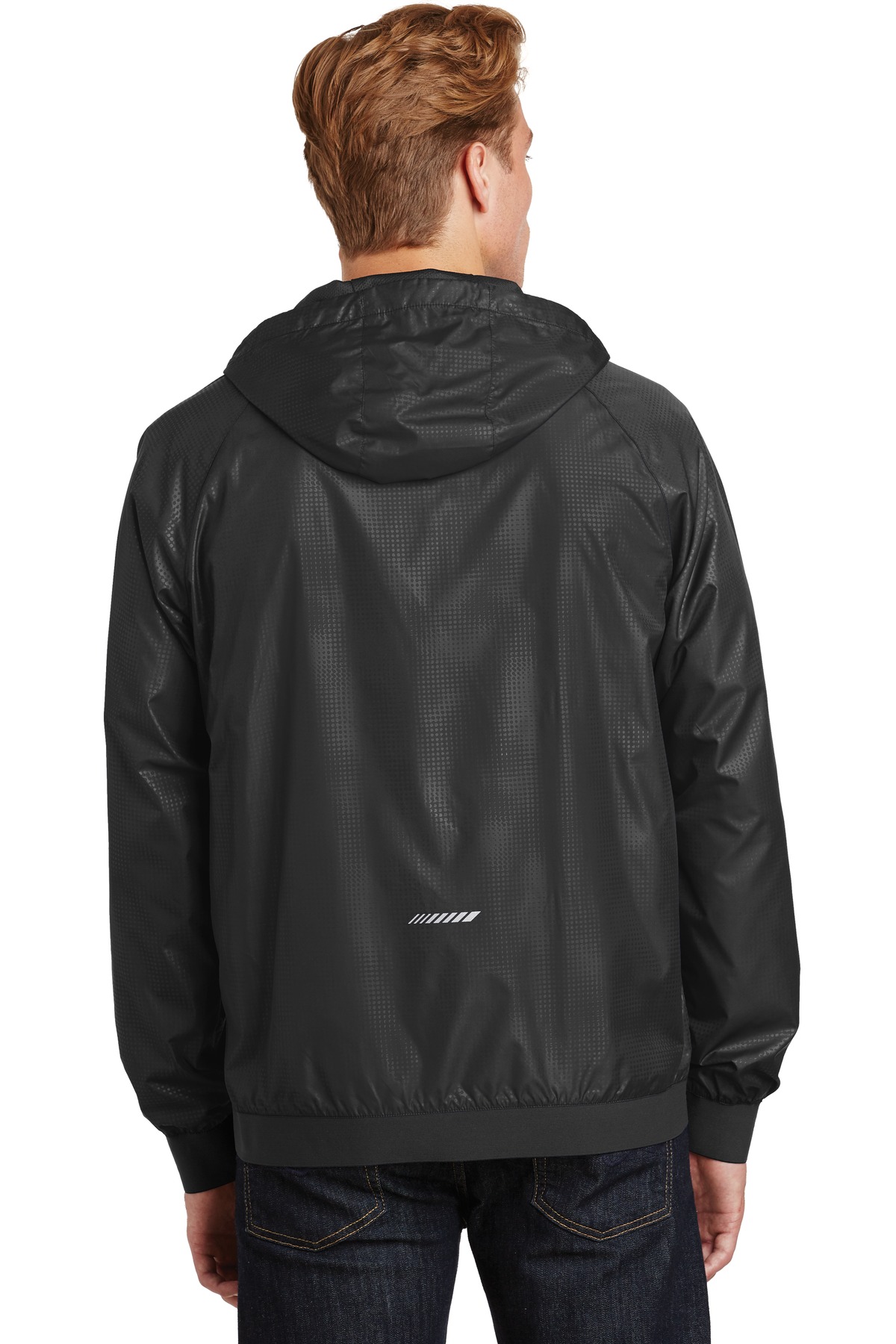JST53 Sport-Tek Embossed Hooded Wind Jacket. - Back Image