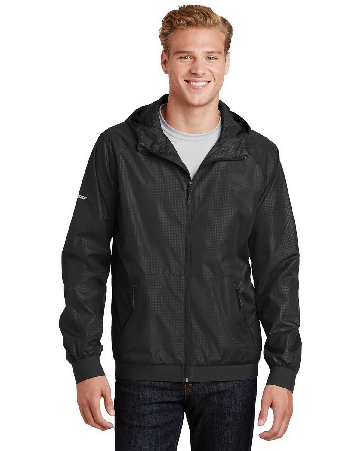 JST53 Sport-Tek Embossed Hooded Wind Jacket.