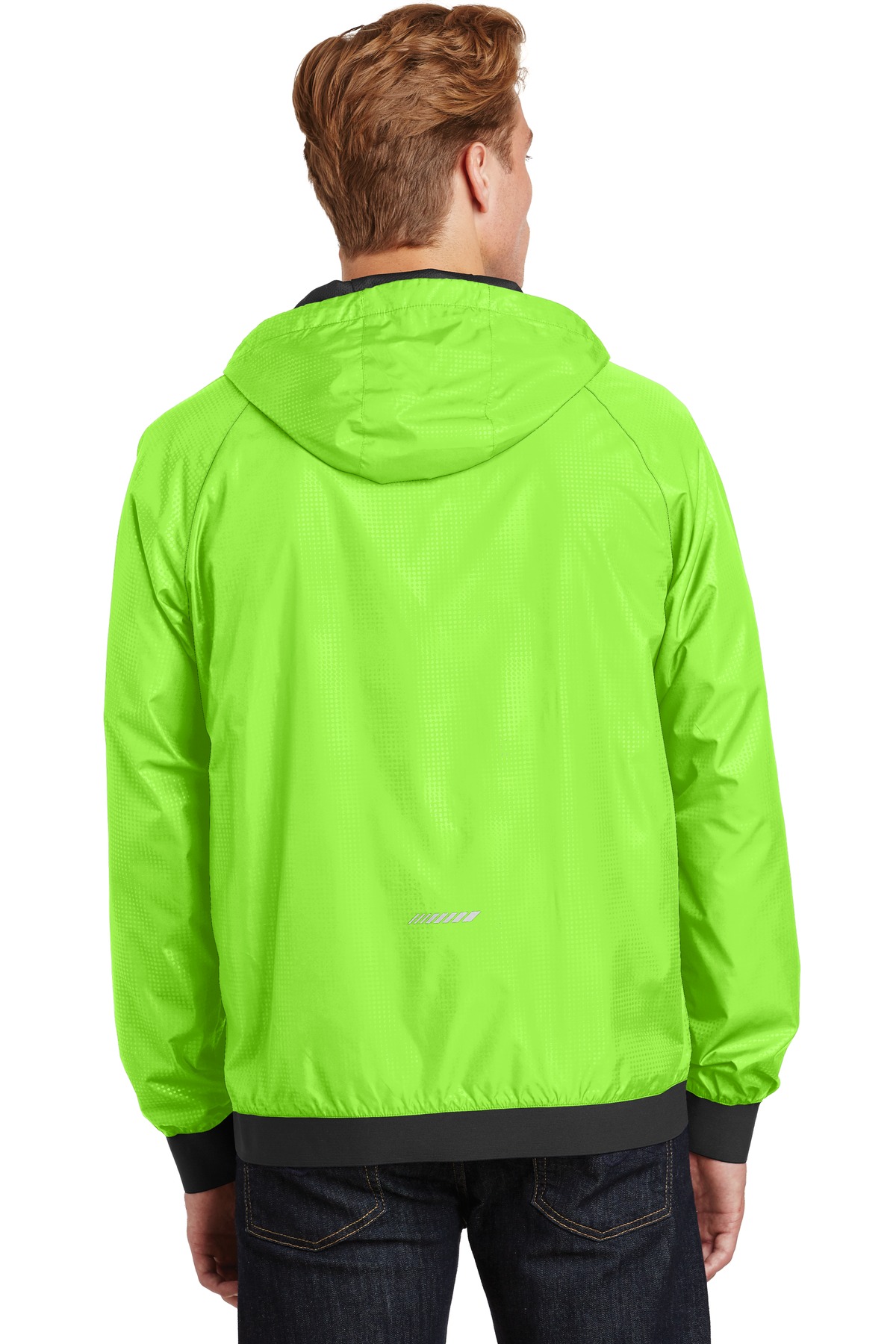 JST53 Sport-Tek Embossed Hooded Wind Jacket. - Back Image