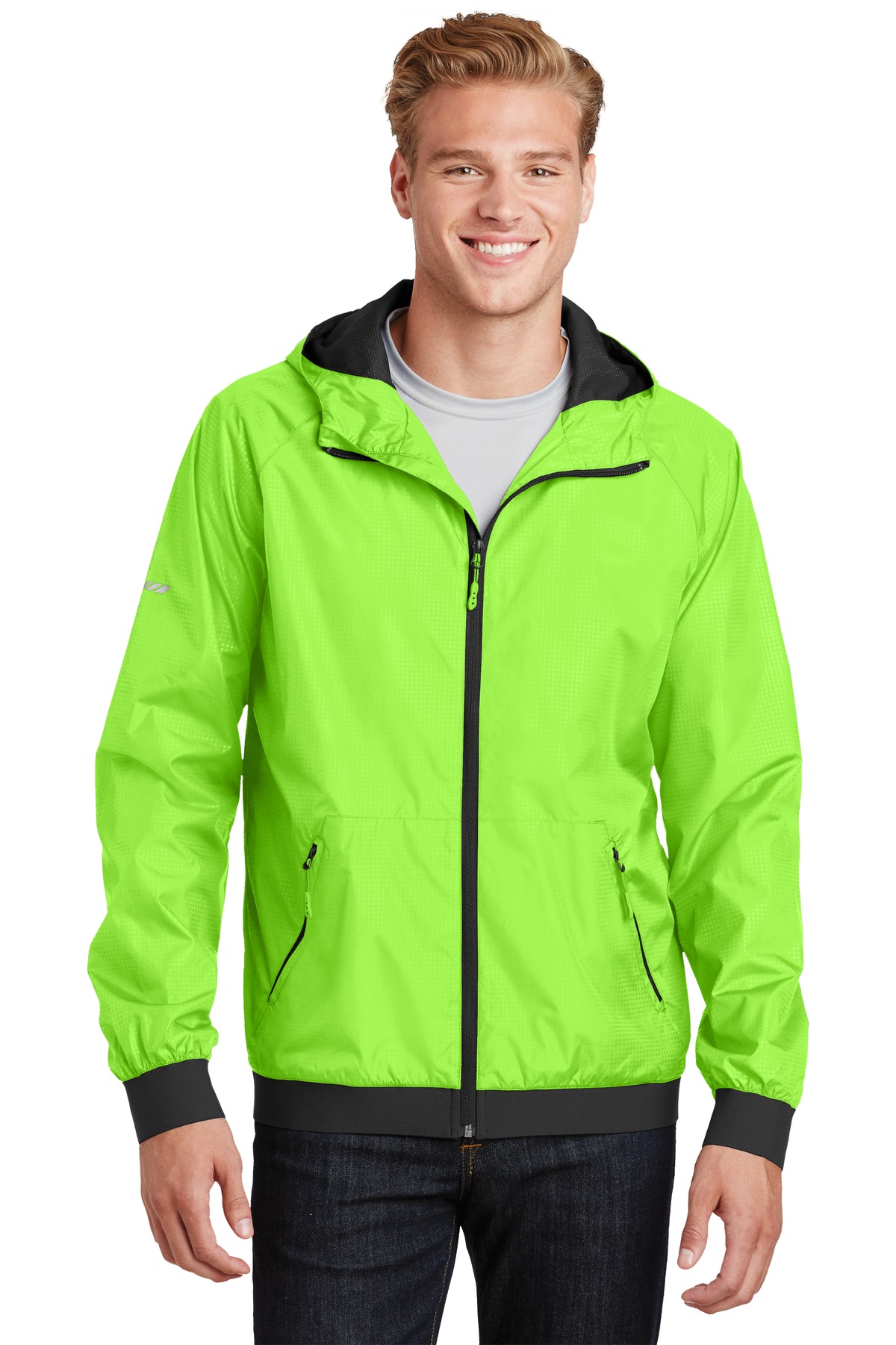 JST53 Sport-Tek Embossed Hooded Wind Jacket.