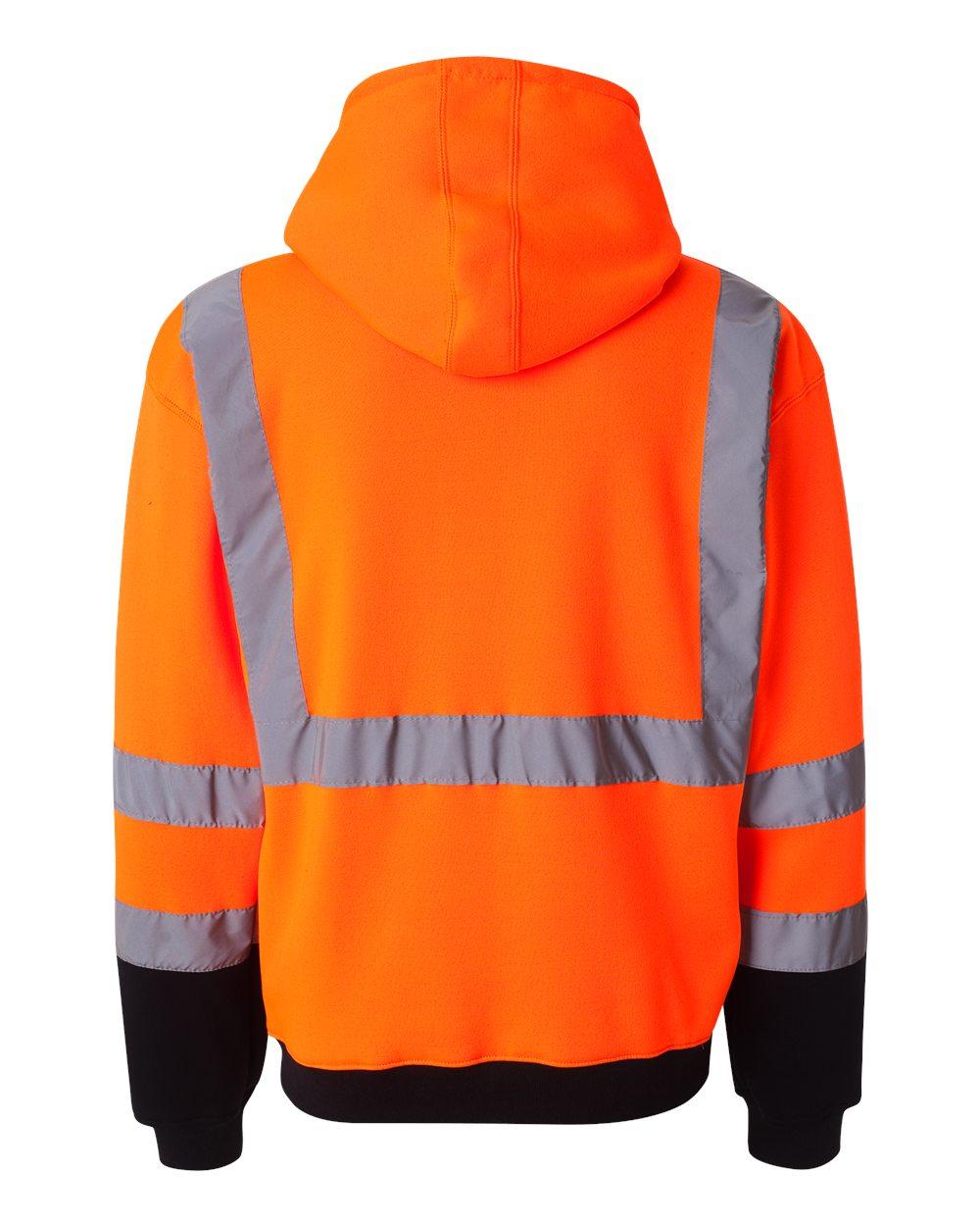 JS102-103 Kishigo Hi-Vis Full-Zip Hooded Sweatshirt - Back Image