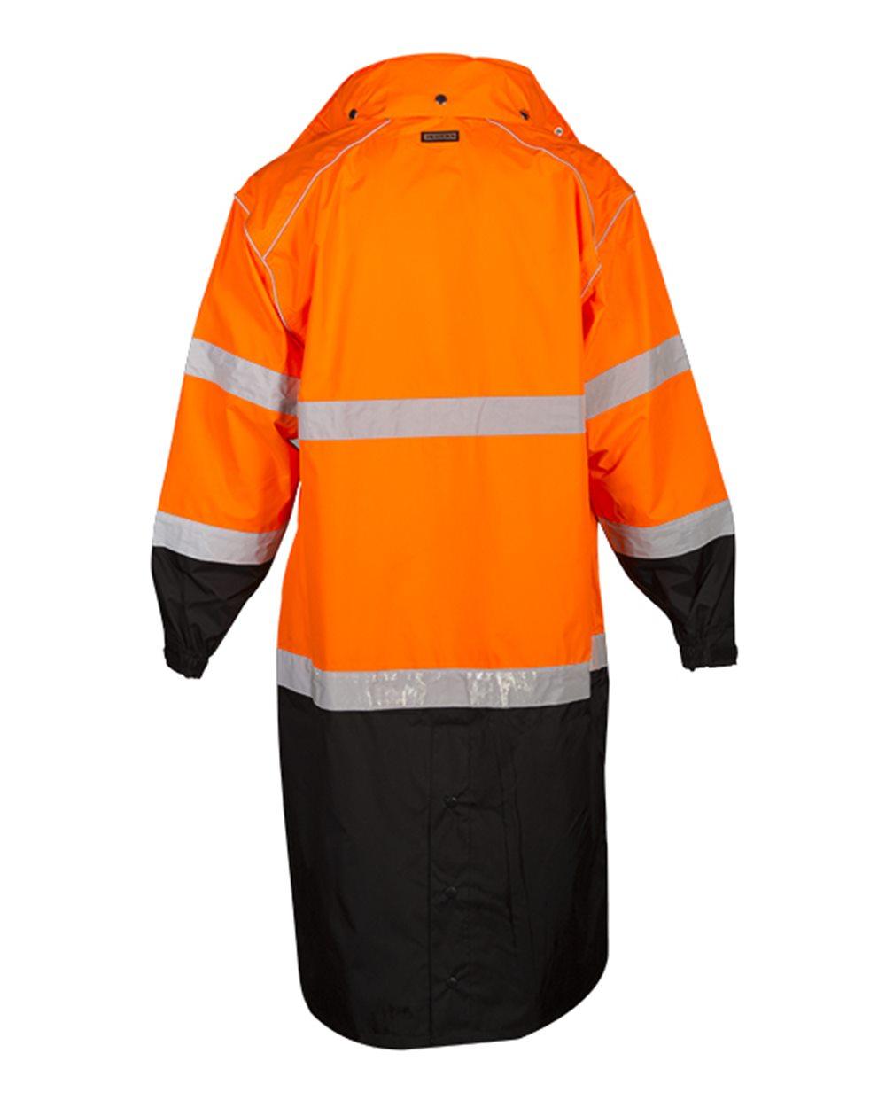 RWJ108-109 Kishigo Premium Brilliant Series Long Rain Coat - Back Image