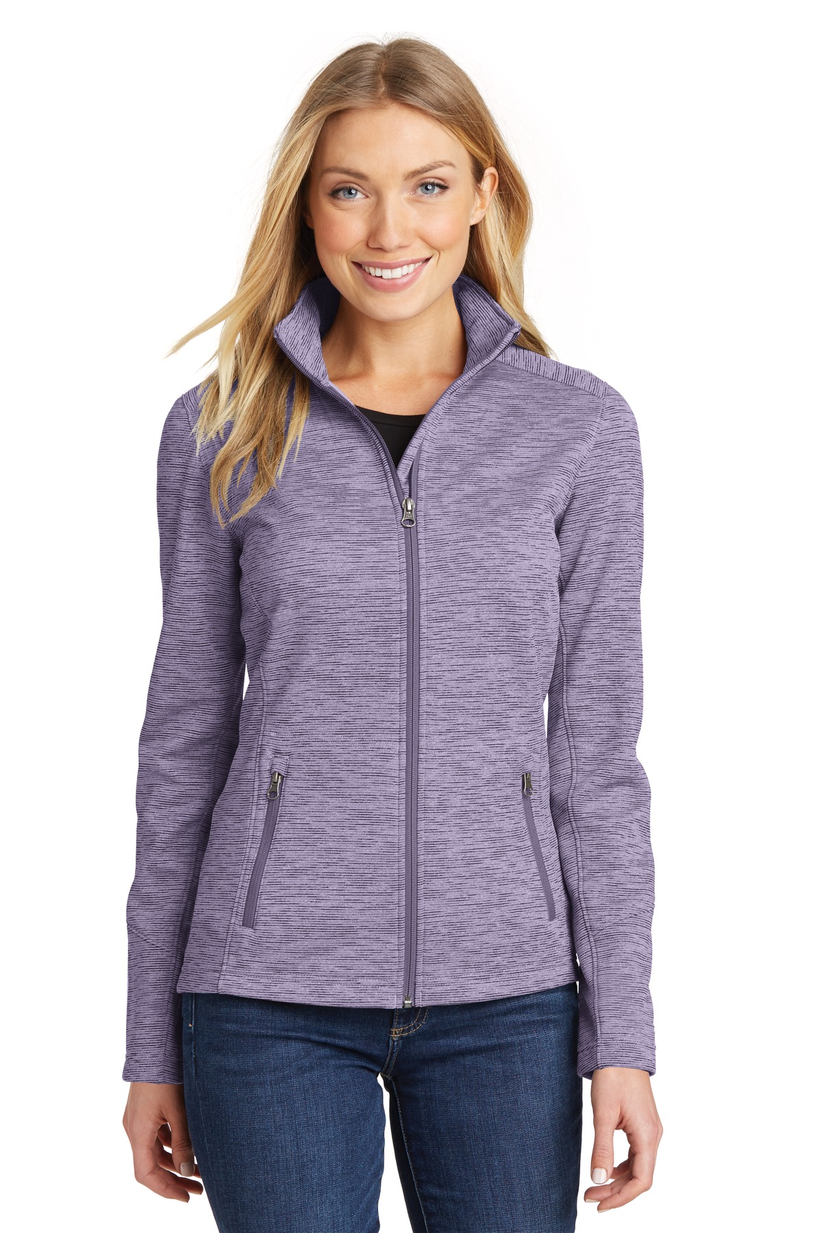 L231 Port Authority Ladies Digi Stripe Fleece Jacket.