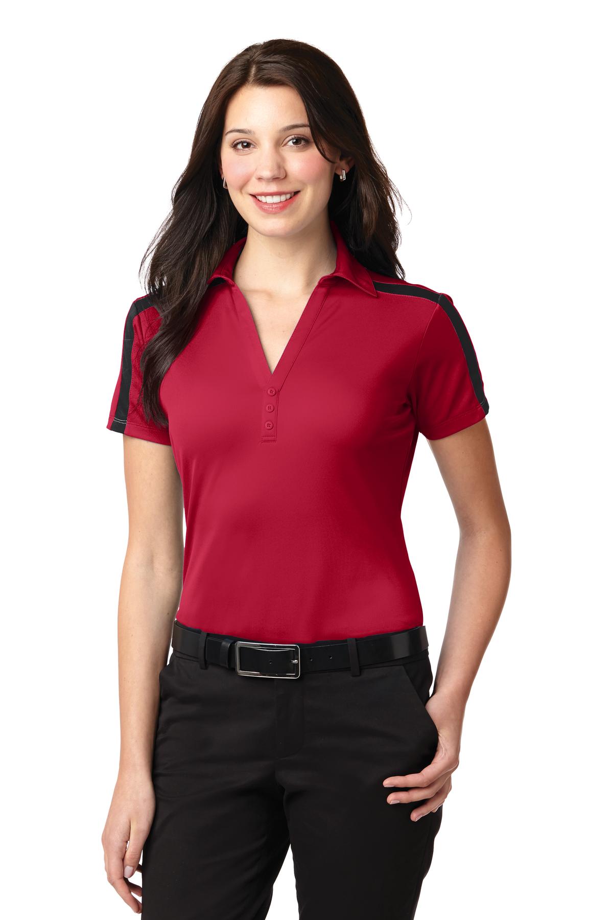L547 Port Authority Ladies Silk Touch Performance Colorblock Stripe Polo.