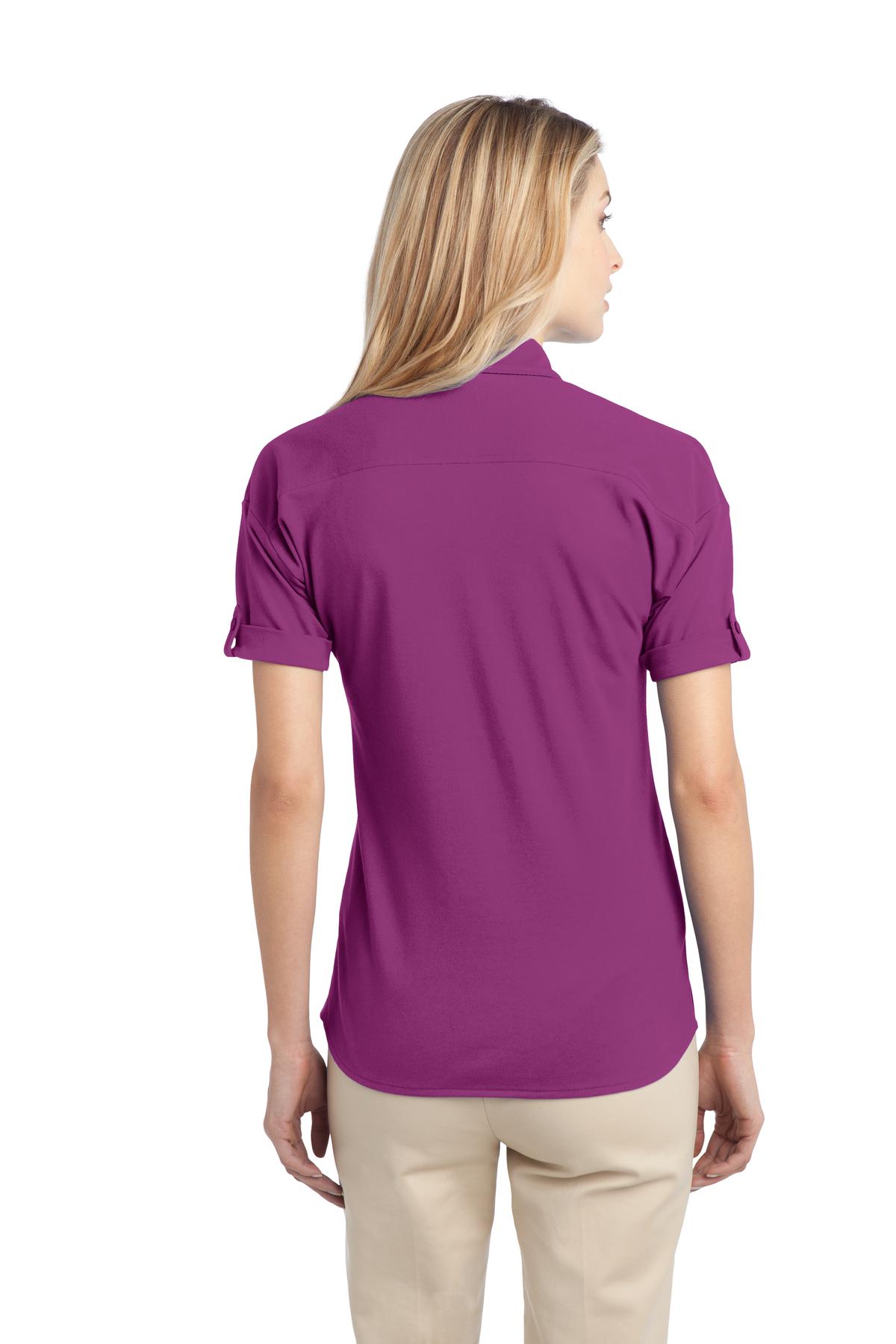 L556 Port Authority Ladies Stretch Pique Button-Front Shirt. - Back Image
