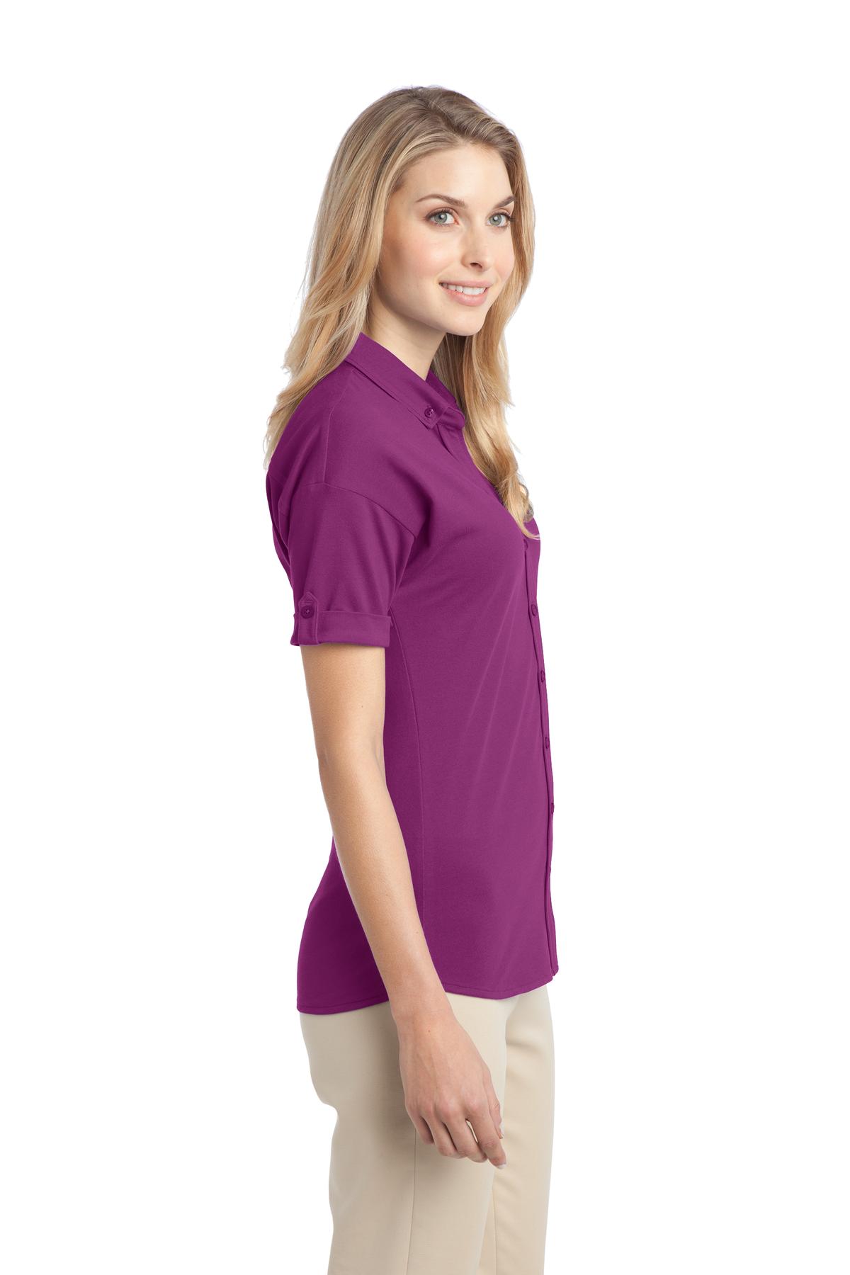 L556 Port Authority Ladies Stretch Pique Button-Front Shirt. - Siide Image