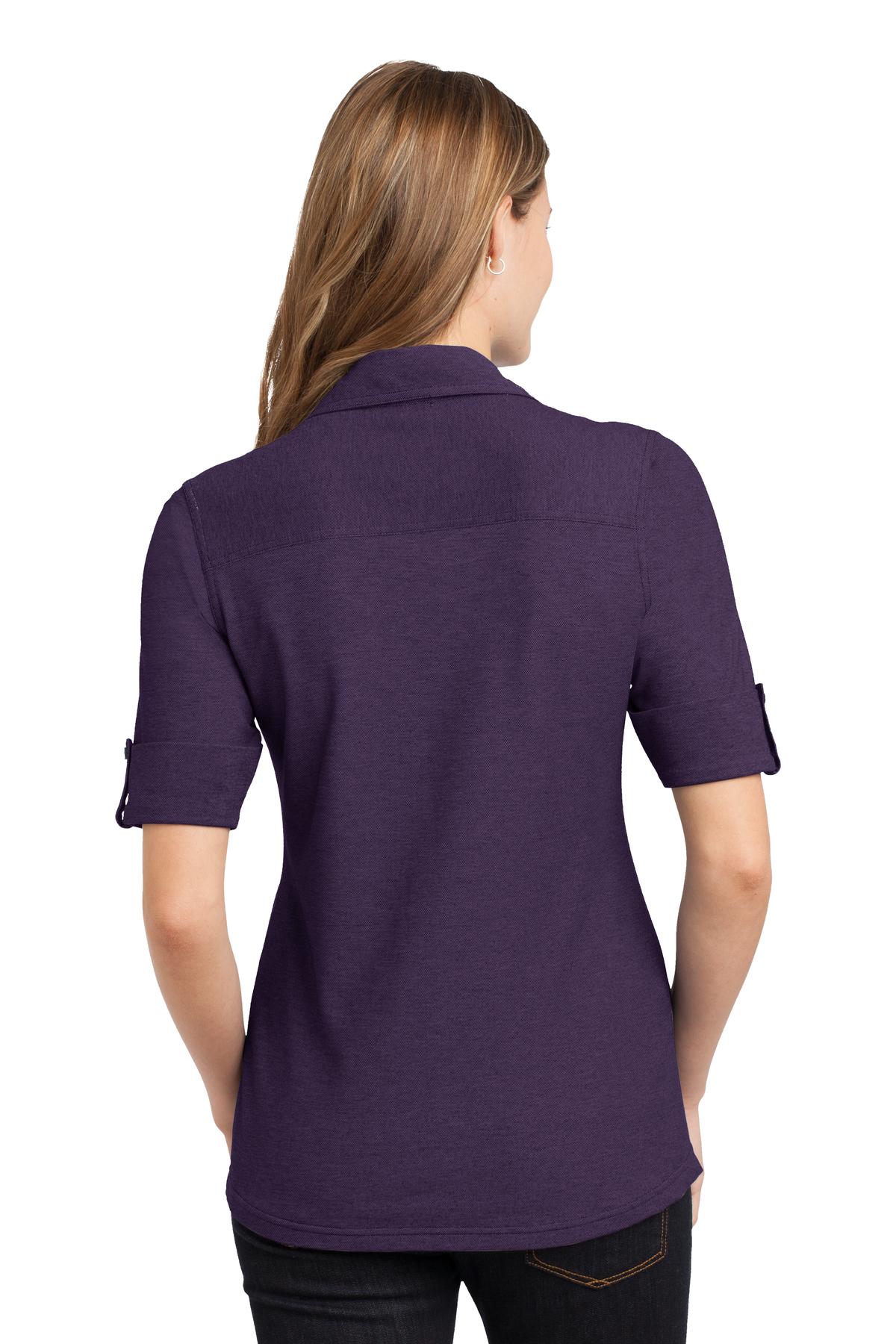 L557 Port Authority Ladies Oxford Pique Double Pocket Polo. - Back Image