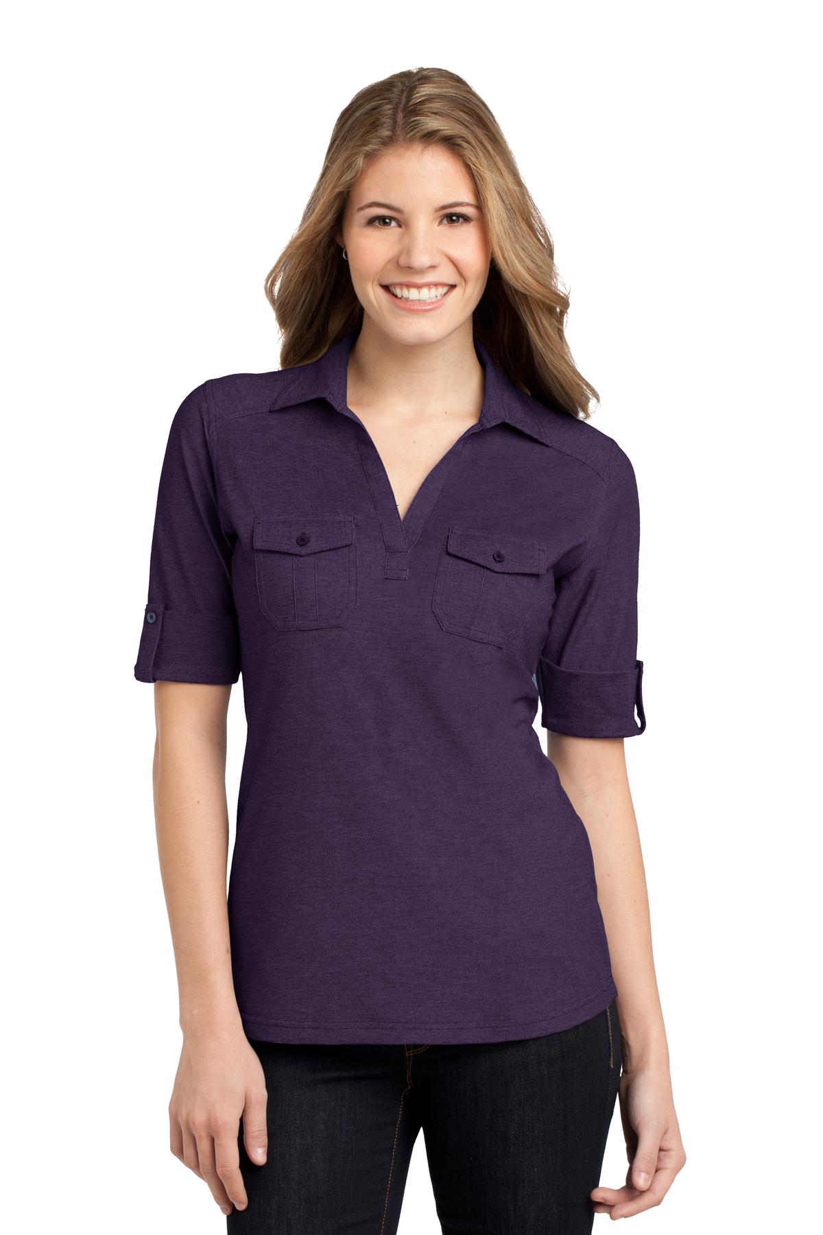 L557 Port Authority Ladies Oxford Pique Double Pocket Polo.