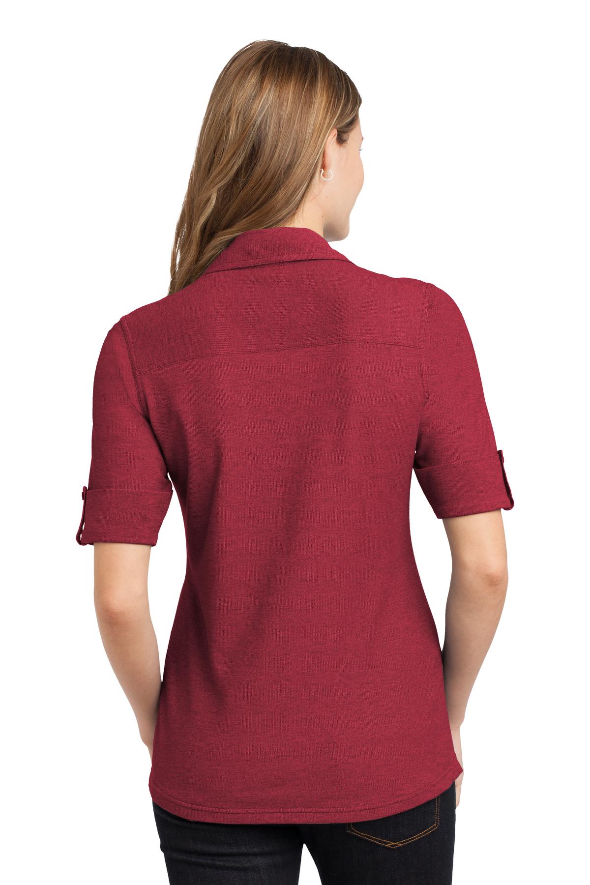 L557 Port Authority Ladies Oxford Pique Double Pocket Polo. - Back Image