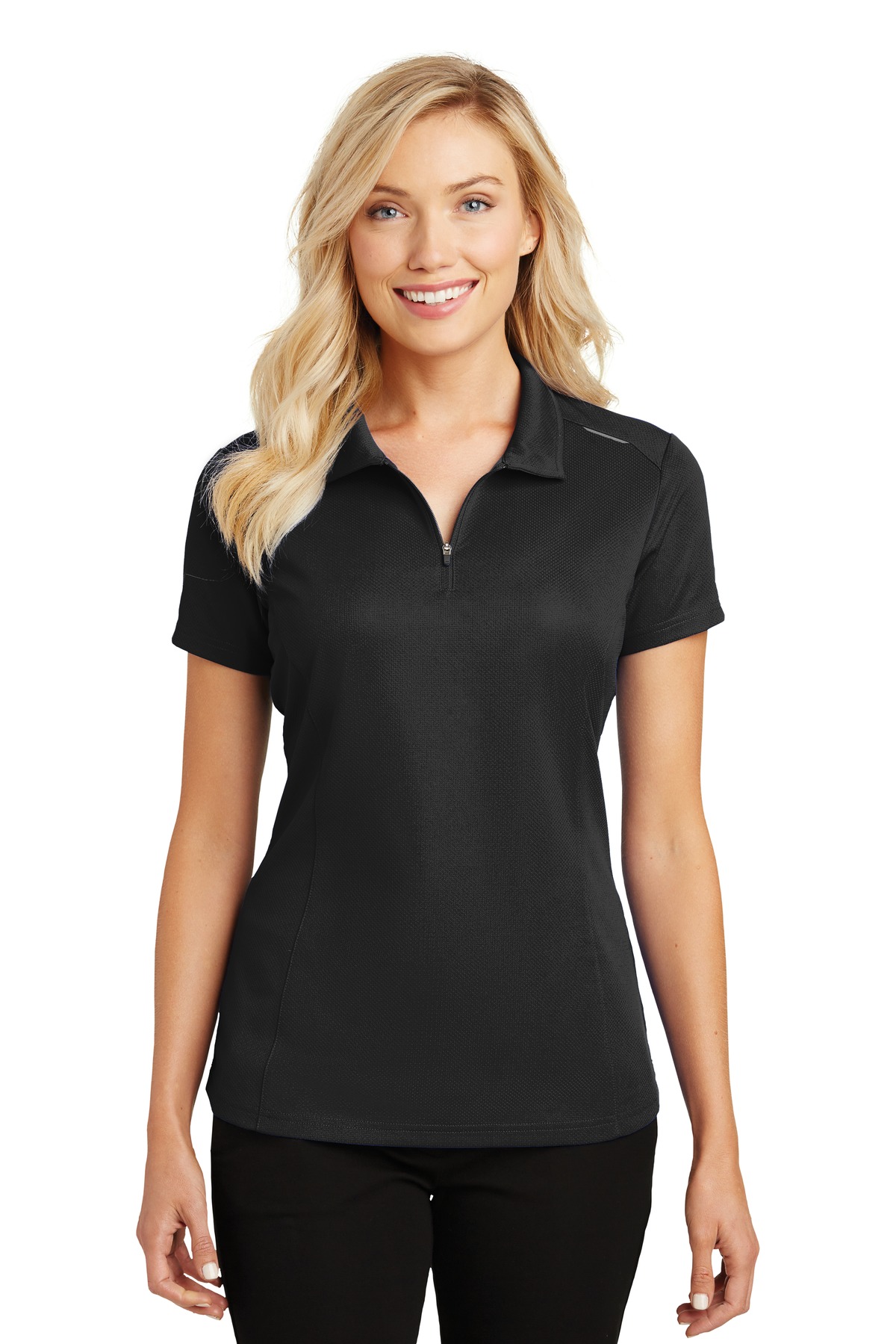 L580 Port Authority Ladies Pinpoint Mesh Zip Polo.