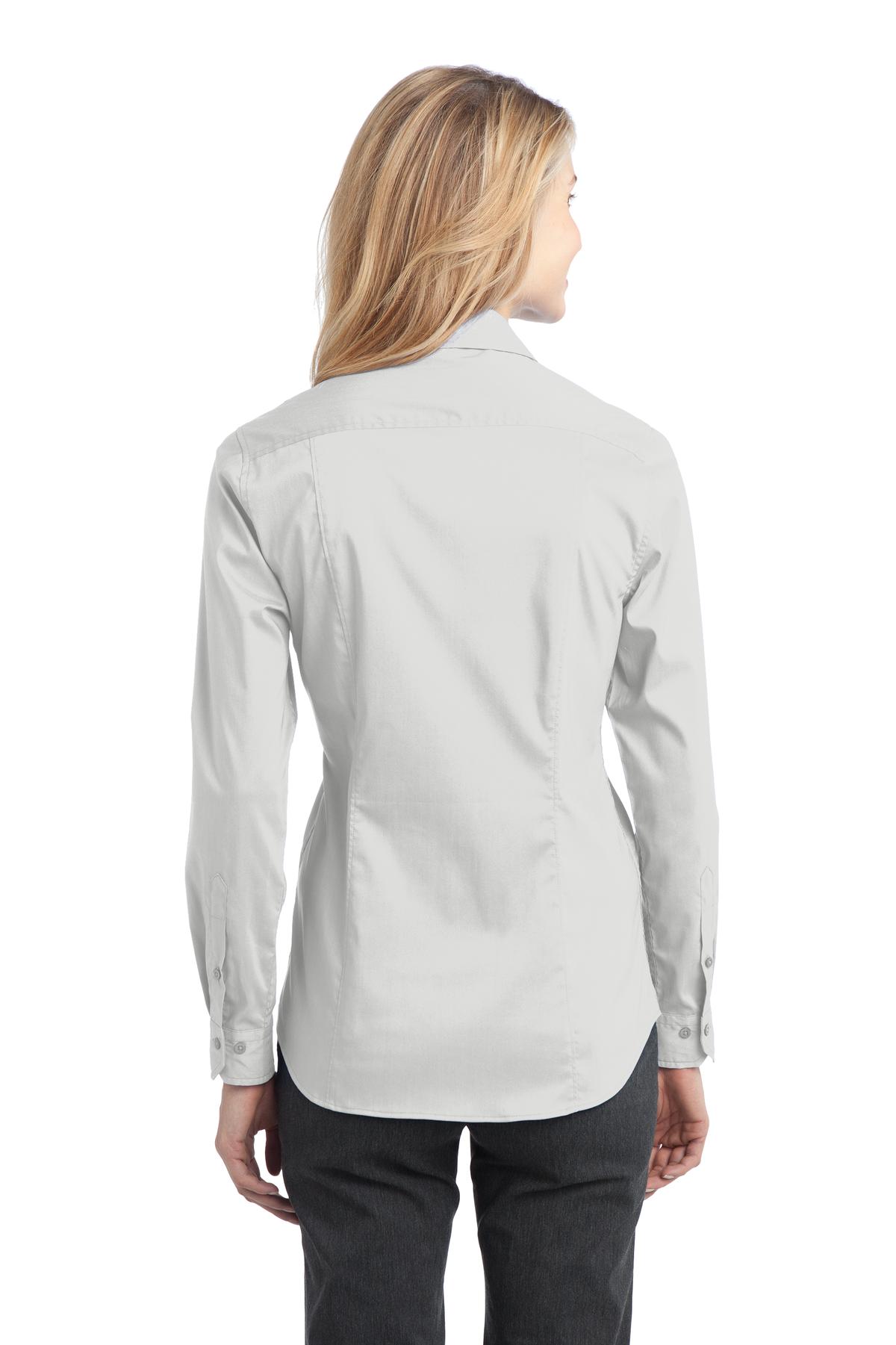L646 Port Authority Ladies Stretch Poplin Shirt - Back Image
