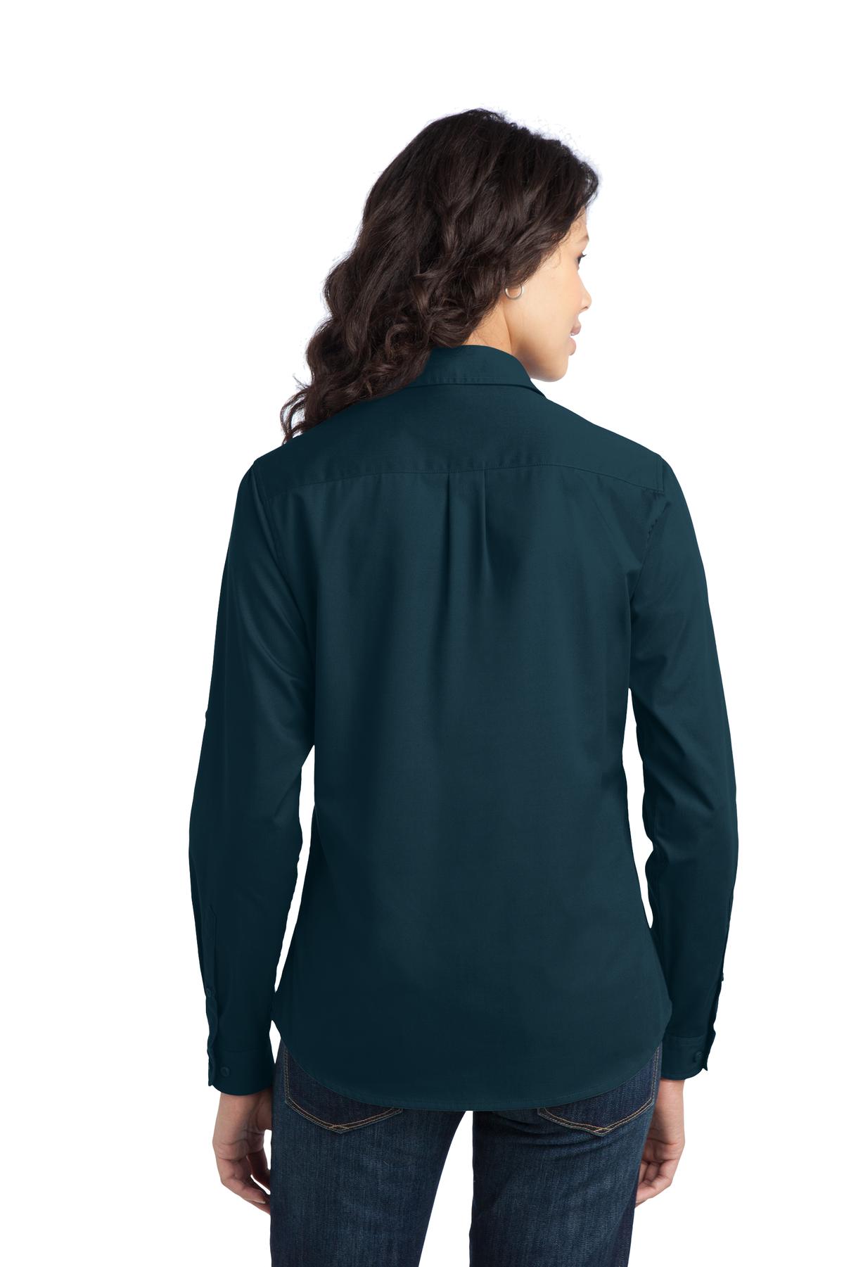 L649 Port Authority Ladies Stain-Release Roll Sleeve Twill Shirt. L649 Port Authority Ladies Stain-Release Roll Sleeve Twill Shirt. - Back Image
