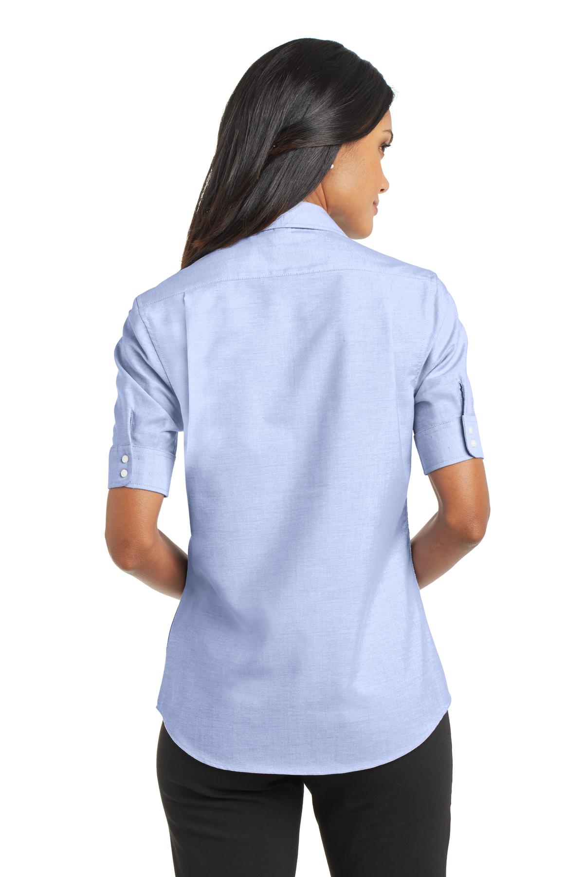 L659 Port Authority Ladies Short Sleeve SuperPro Oxford Shirt - Back Image