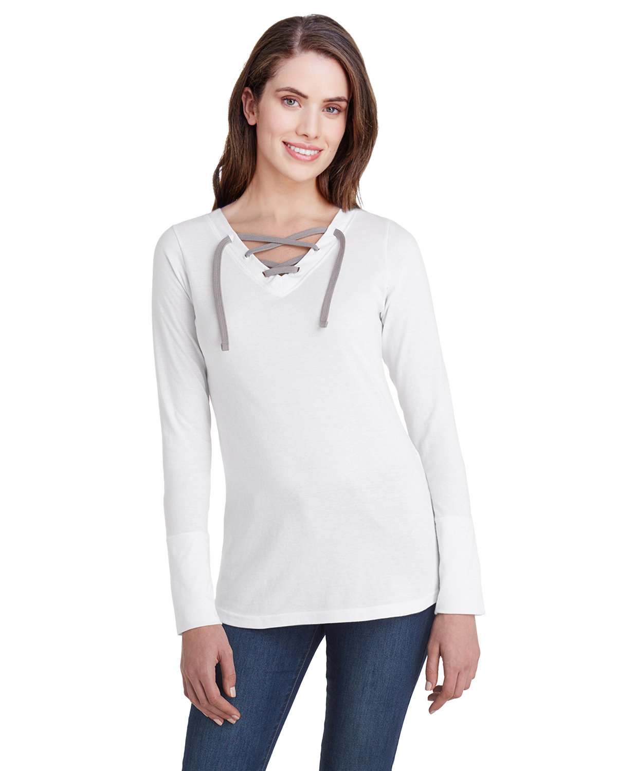 LA3538 LAT Ladies Long Sleeve Fine Jersey Lace-Up T-Shirt