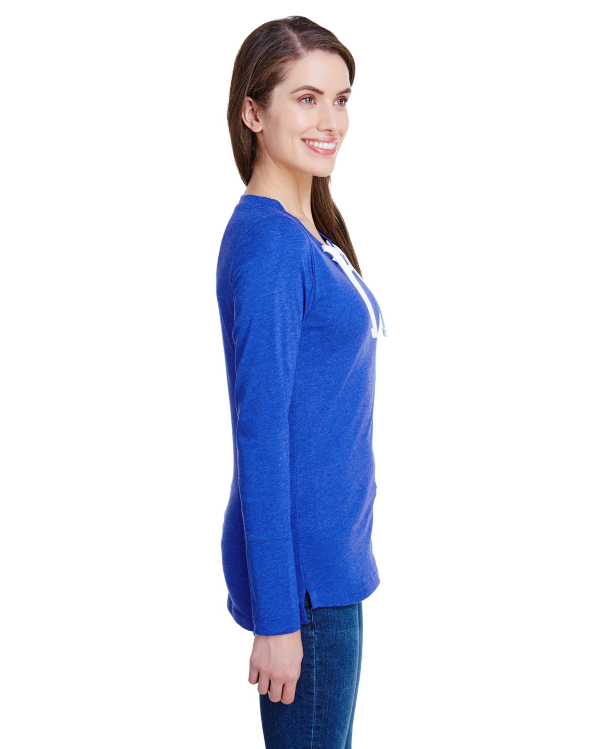 LA3538 LAT Ladies Long Sleeve Fine Jersey Lace-Up T-Shirt - Siide Image