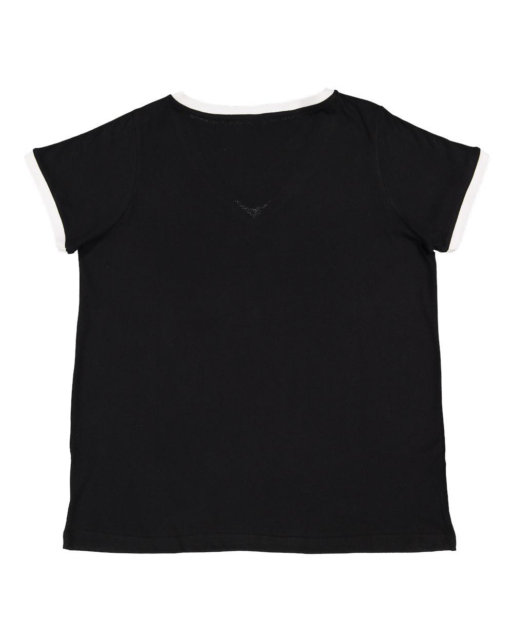 3832 LAT Womens Curvy Retro Ringer Premium Jersey V-Neck Tee - Back Image