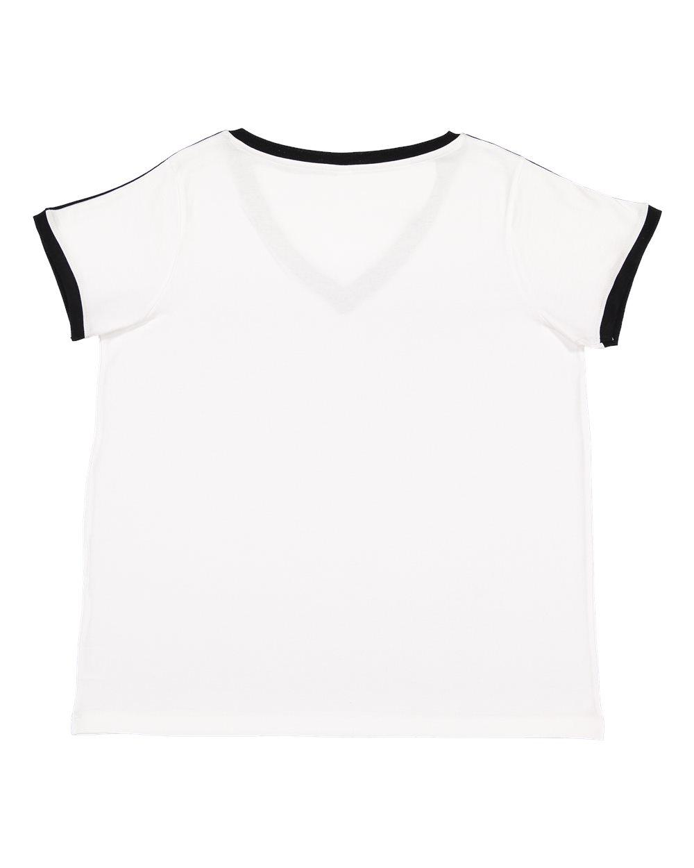 3832 LAT Womens Curvy Retro Ringer Premium Jersey V-Neck Tee - Back Image