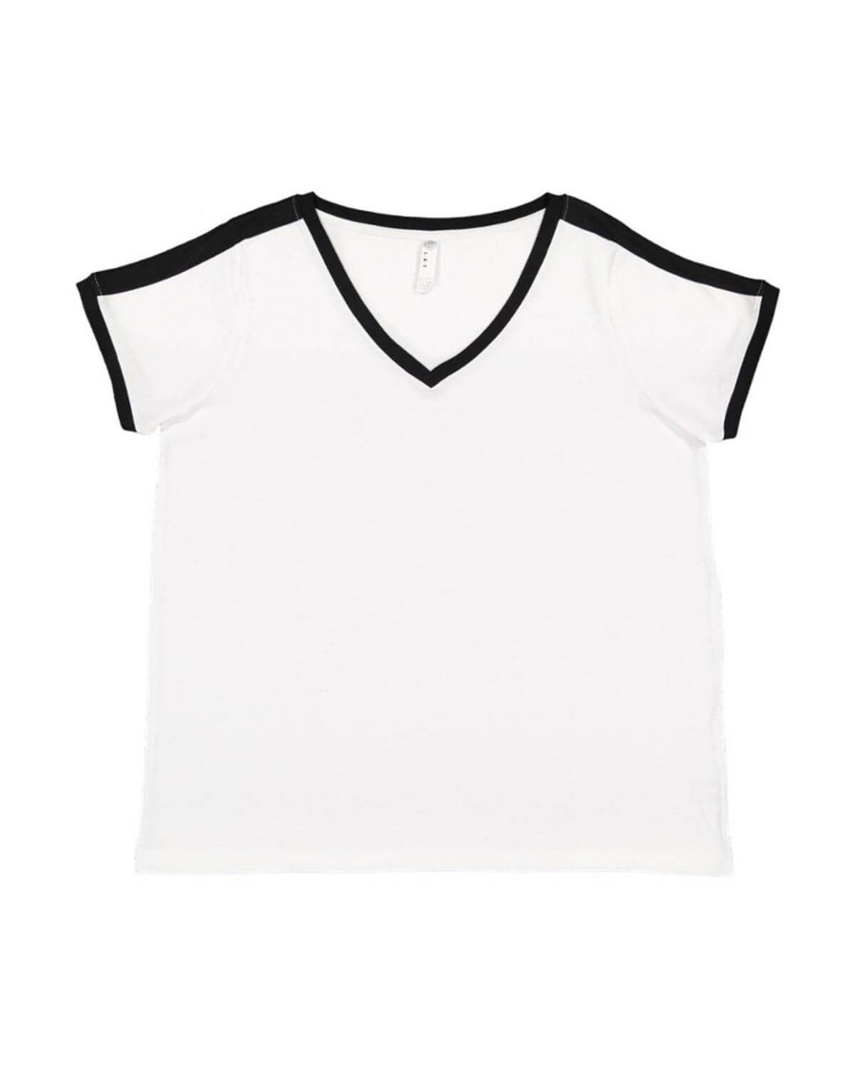 3832 LAT Womens Curvy Retro Ringer Premium Jersey V-Neck Tee 3832 LAT Womens Curvy Retro Ringer Premium Jersey V-Neck Tee