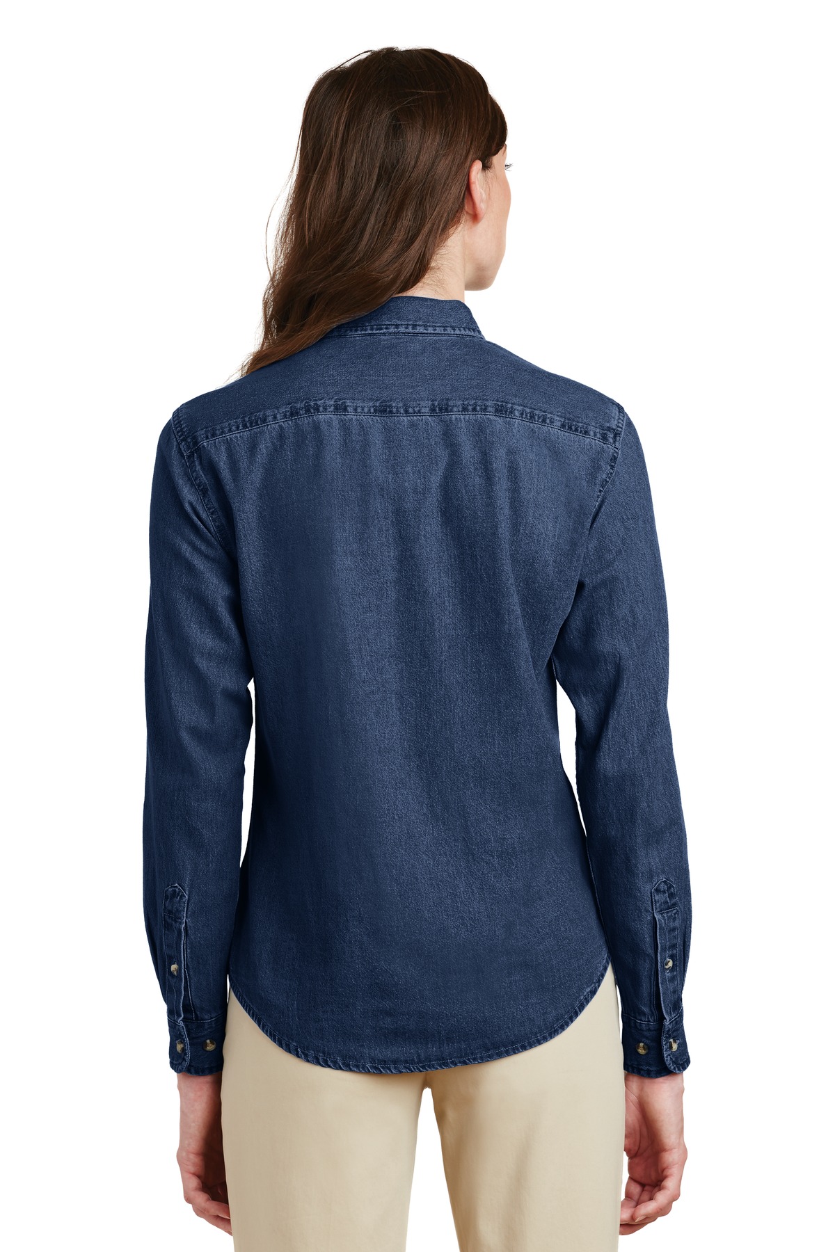 LSP10 Port & Company - Ladies Long Sleeve Value Denim Shirt. - Back Image