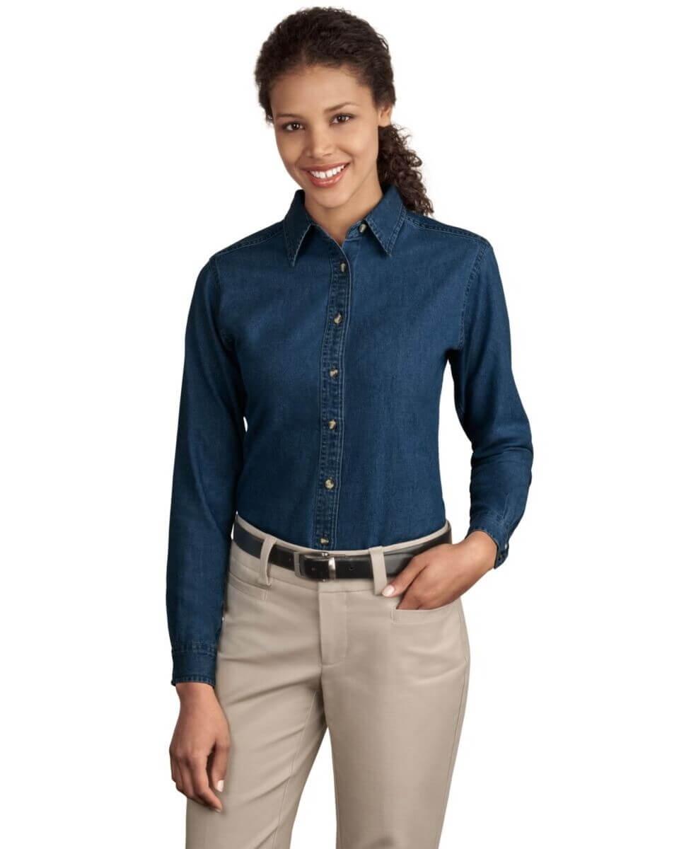 LSP10 Port & Company - Ladies Long Sleeve Value Denim Shirt.