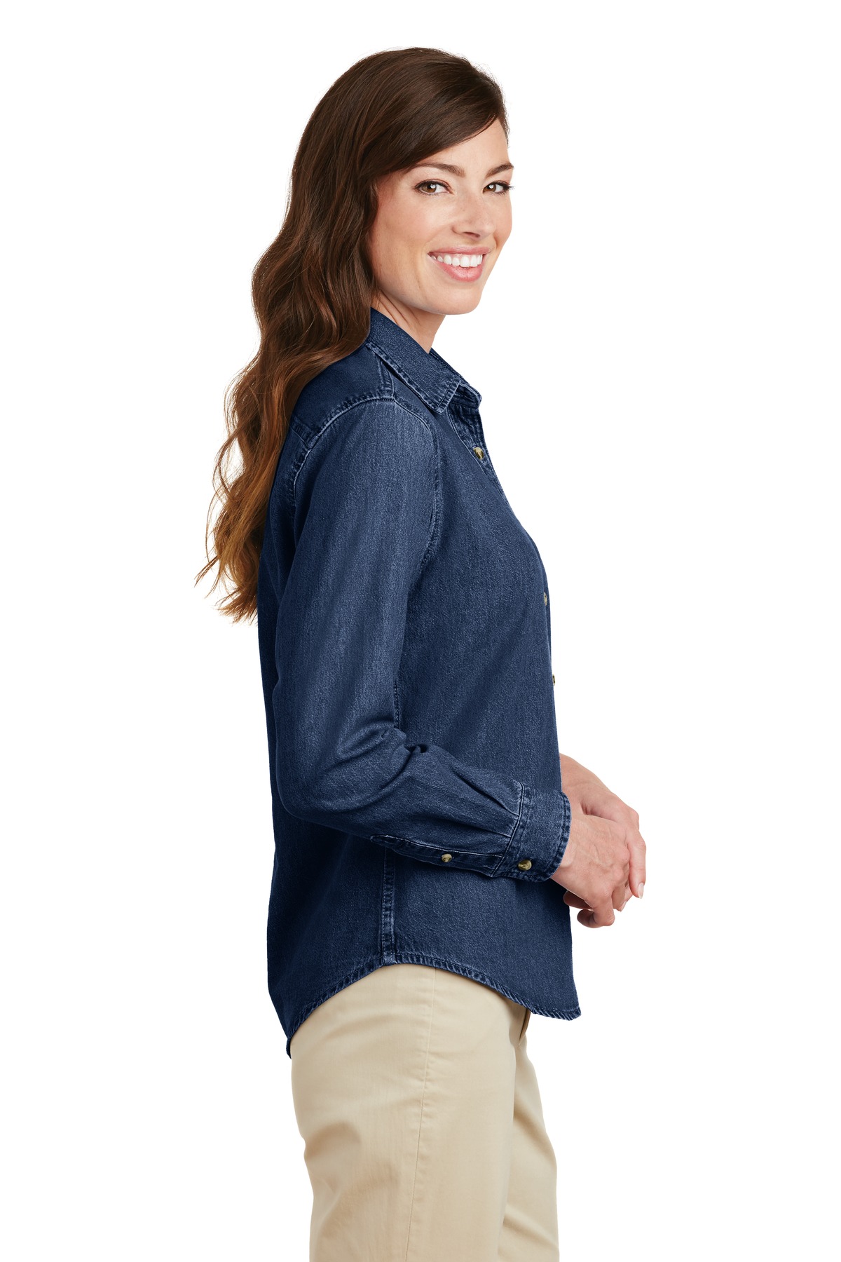 LSP10 Port & Company - Ladies Long Sleeve Value Denim Shirt. - Siide Image