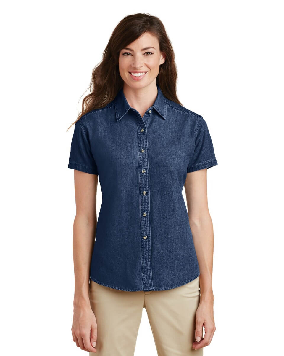 LSP11 Port & Company - Ladies Short Sleeve Value Denim Shirt. Zoom Image
