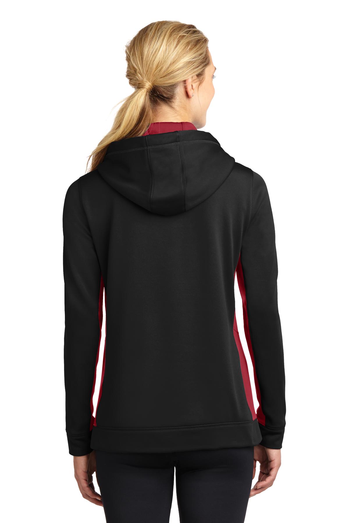 LST235 Sport-Tek Ladies Sport-Wick Fleece Colorblock Hooded Pullover. - Back Image