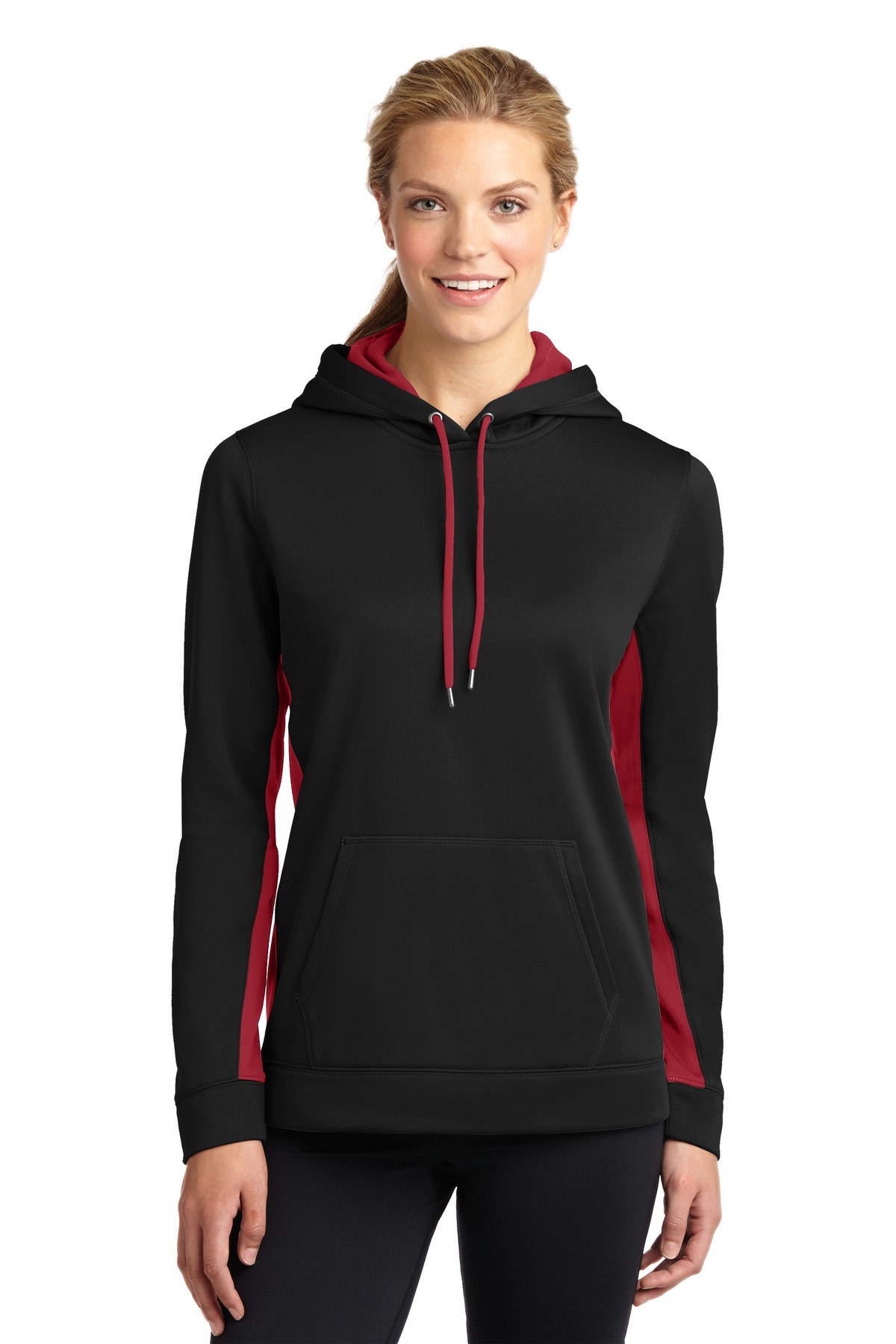 LST235 Sport-Tek Ladies Sport-Wick Fleece Colorblock Hooded Pullover.