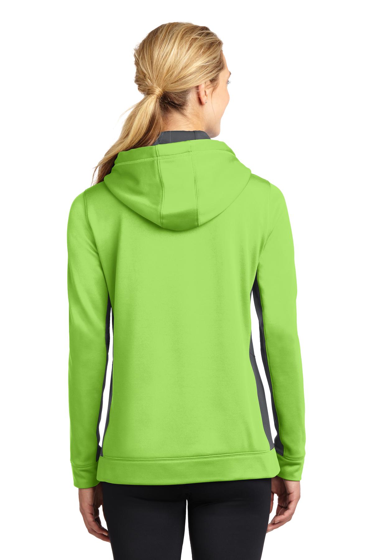 LST235 Sport-Tek Ladies Sport-Wick Fleece Colorblock Hooded Pullover. - Back Image