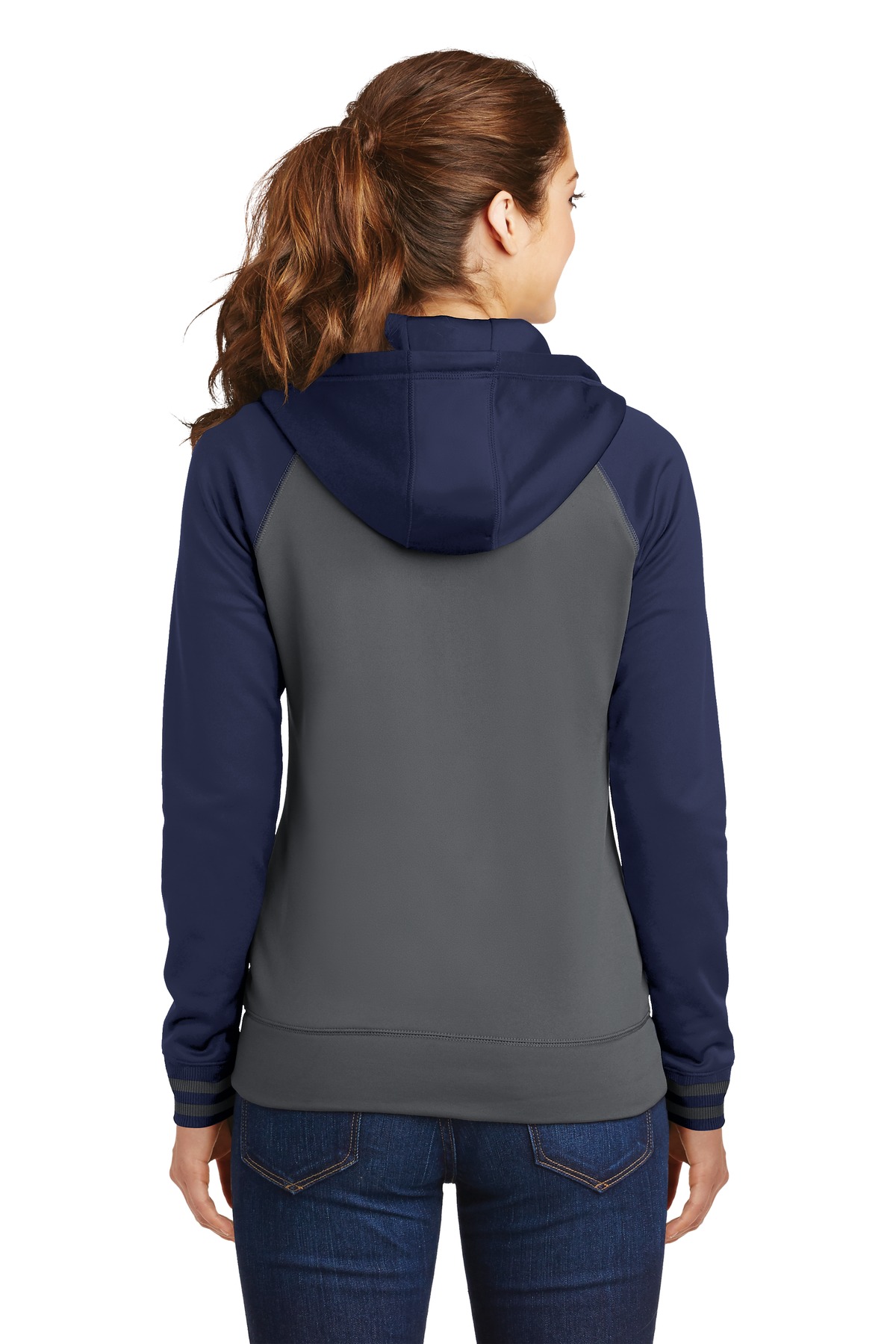 LST236 Sport-Tek Ladies Sport-Wick Varsity Fleece Full-Zip Hooded Jacket. - Back Image
