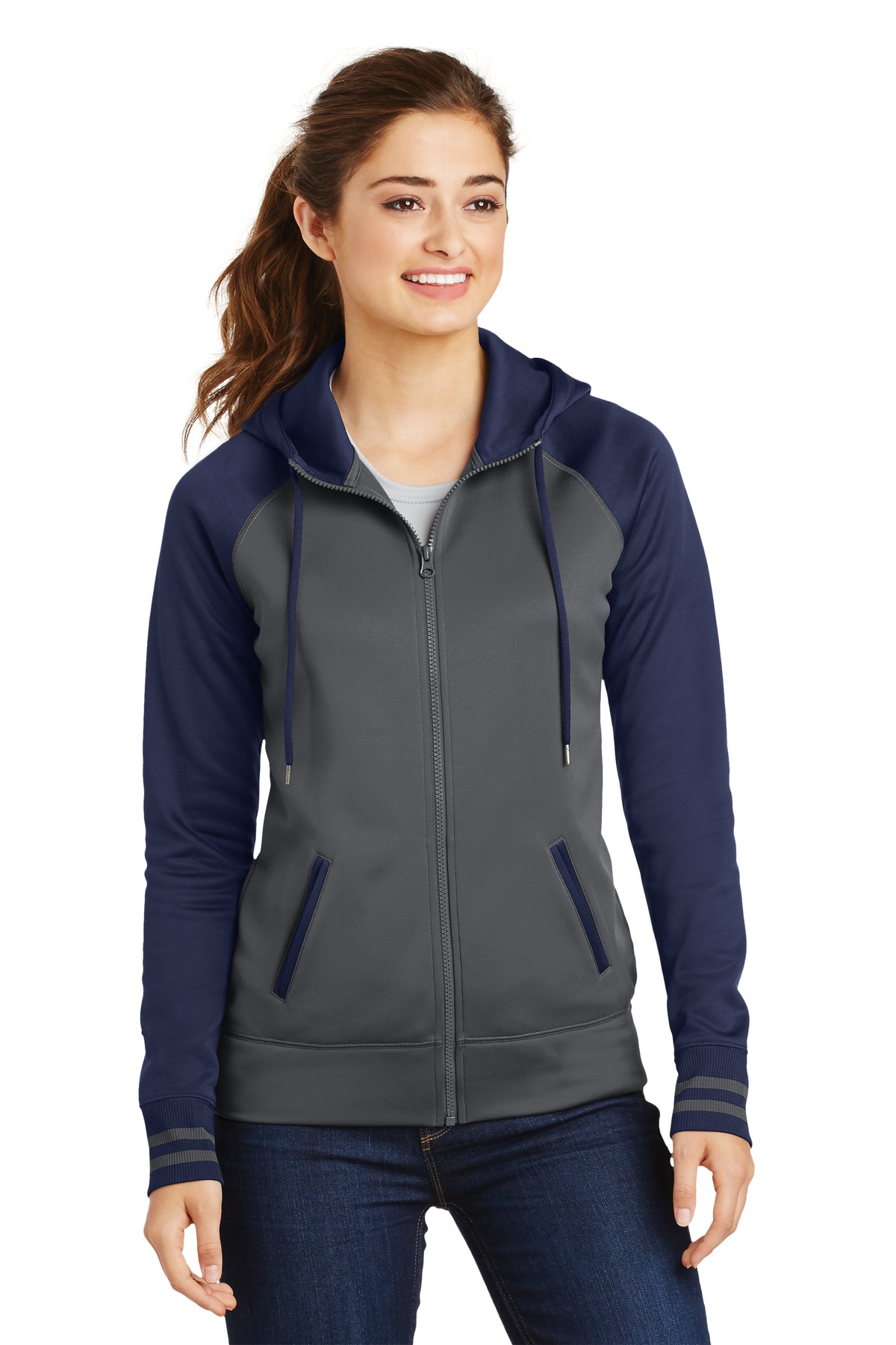 LST236 Sport-Tek Ladies Sport-Wick Varsity Fleece Full-Zip Hooded Jacket.