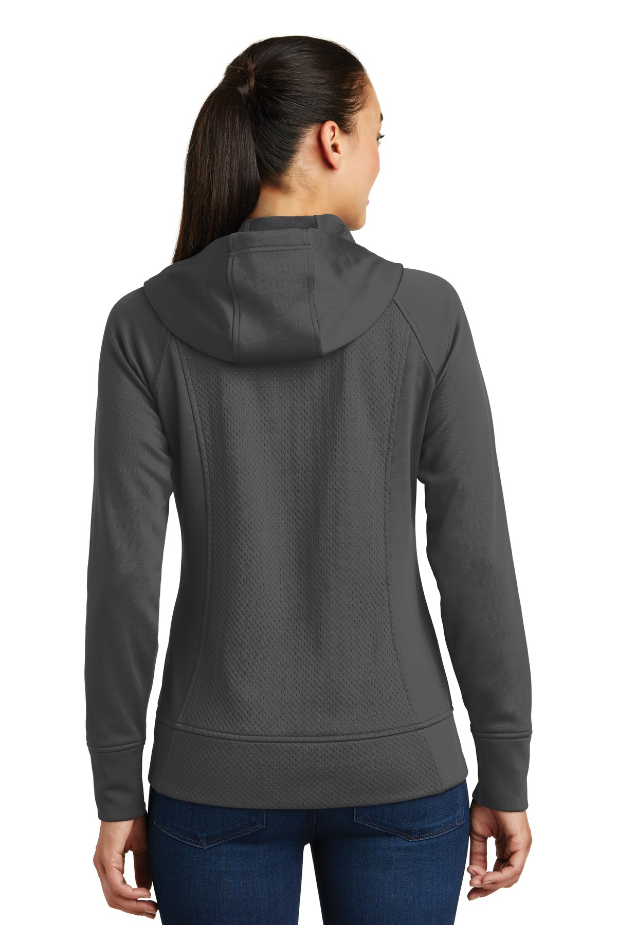 LST295 Sport-Tek Ladies Rival Tech Fleece Full-Zip Hooded Jacket. - Back Image