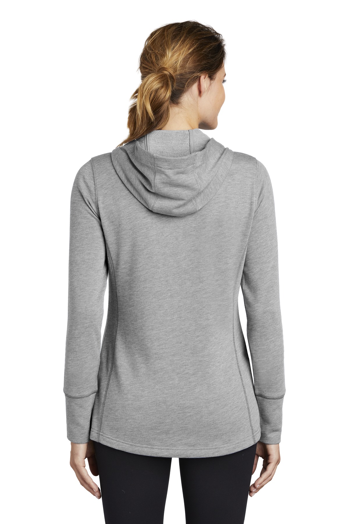 LST296 Sport-Tek Ladies PosiCharge Tri-Blend Wicking Fleece Hooded Pullover. - Back Image