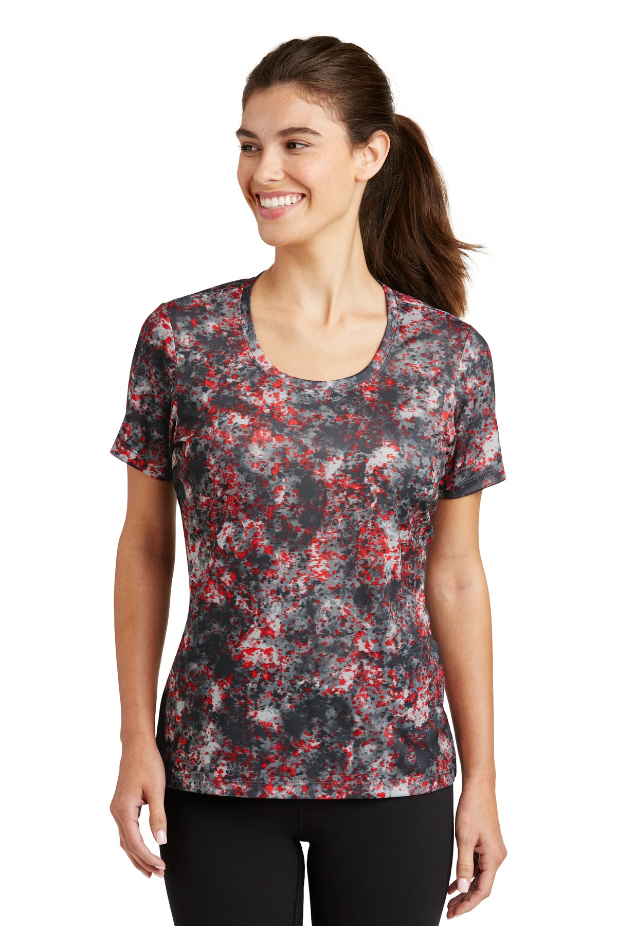 LST330 Sport-Tek Ladies Mineral Freeze Scoop Neck Tee.